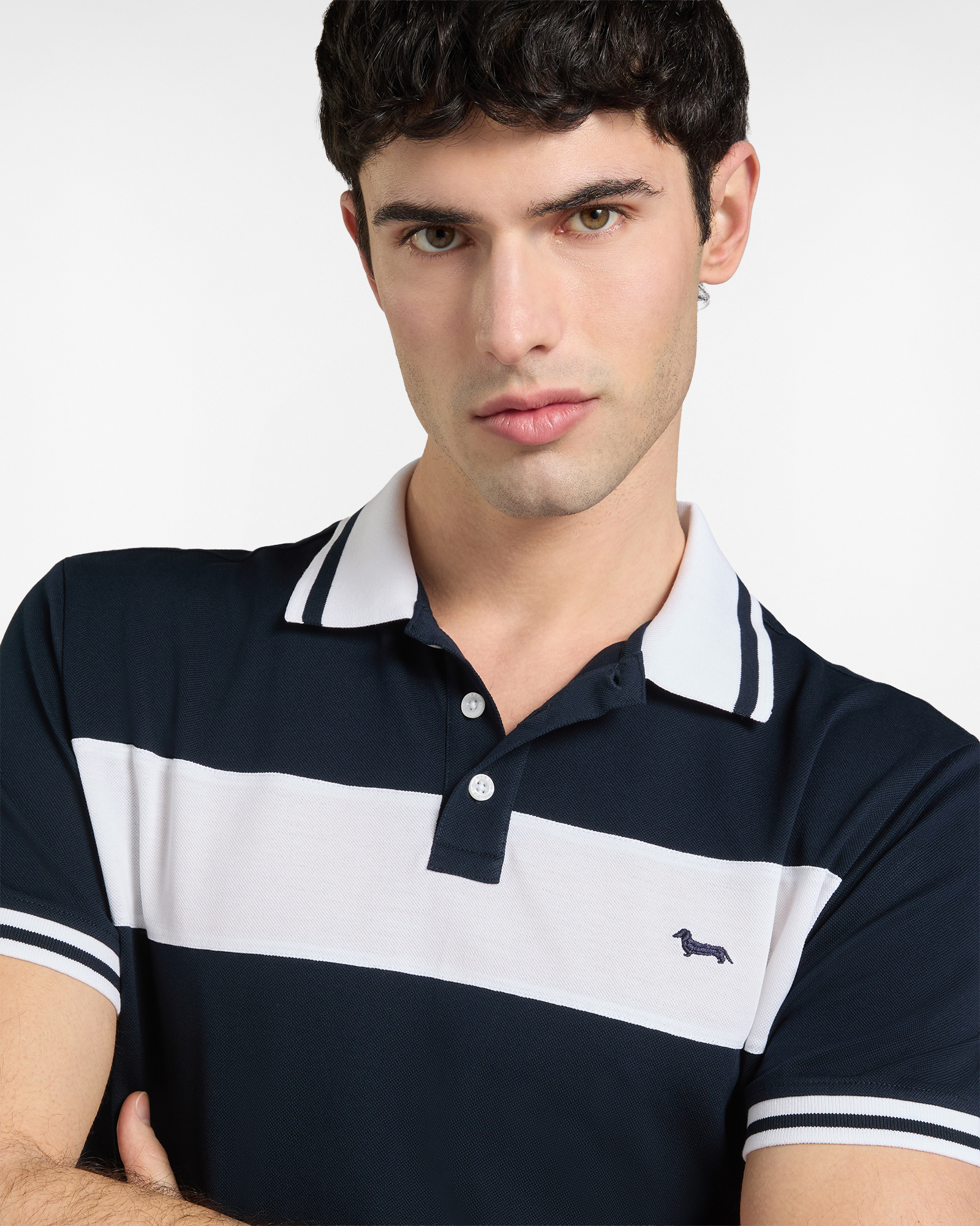 Men's regular-fit polo shirt with contrasting band, Blue, large image number 2