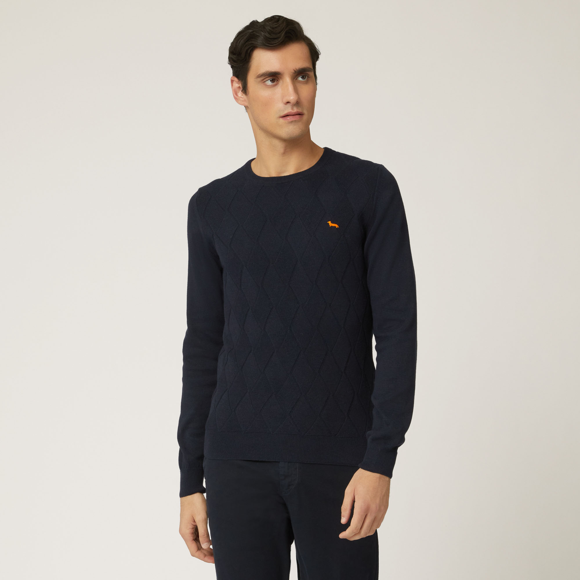 Pullover Girocollo Con Rombi Sul Davanti, Blu Navy, large image number 0