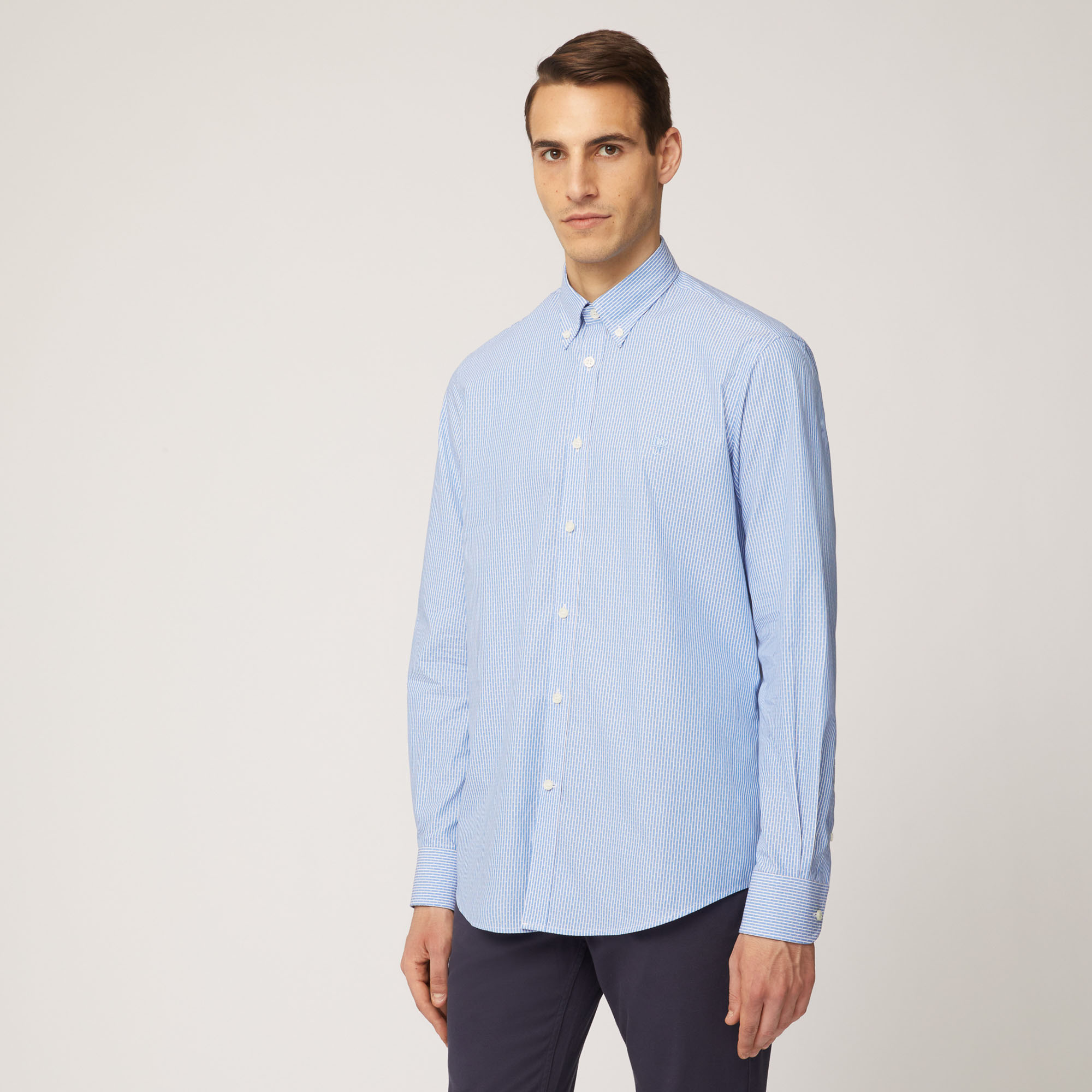 Camicia In Cotone A Righe Sottili , Blu Chiaro, large image number 0