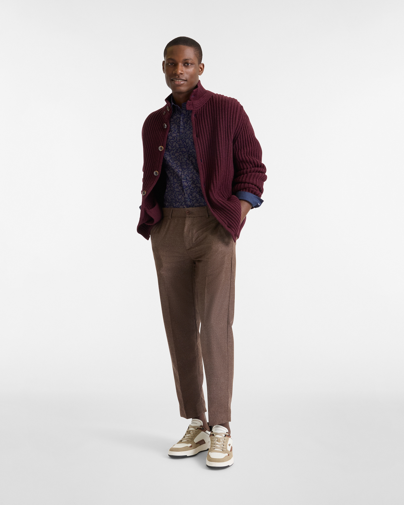 3D Effect English Ribbed Cardigan, Dark Red, large image number 3