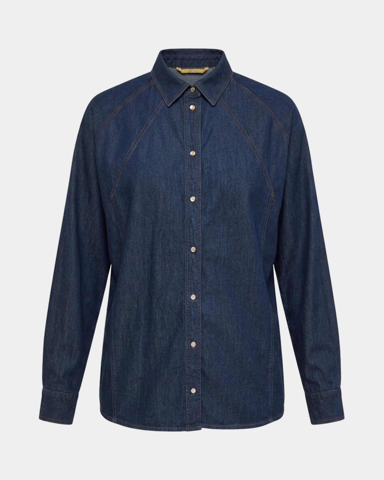 Camisa de mujer en denim con cortes ragl&aacute;n Over Fit   Made in Italy, AZUL DENIM, large