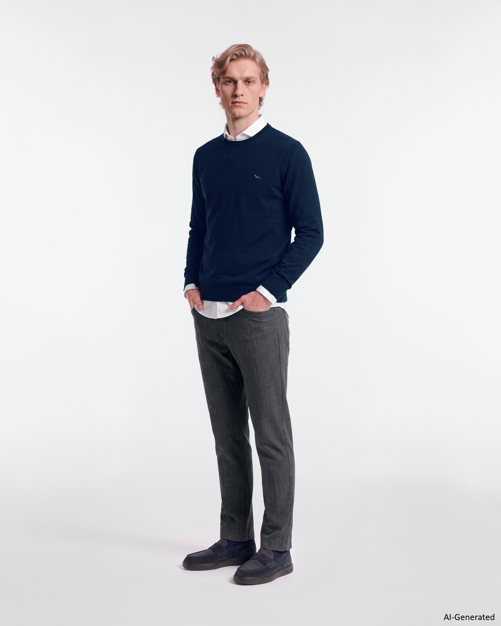 Men&rsquo;s 100% pure wool jumper, regular fit, made in Italy, OCEAN, large