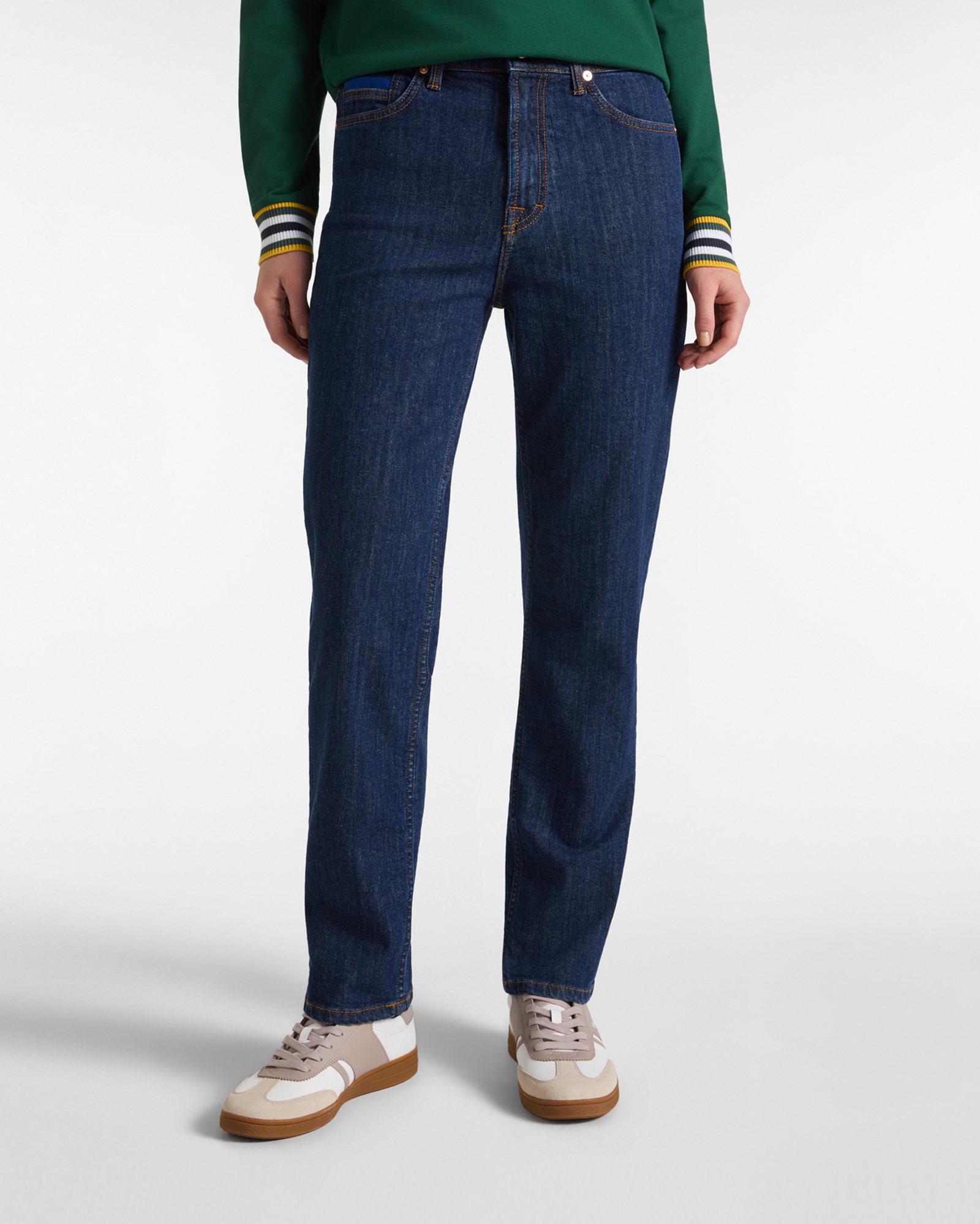 Women&rsquo;s dark blue denim five-pocket jeans with regular fit Made in Italy