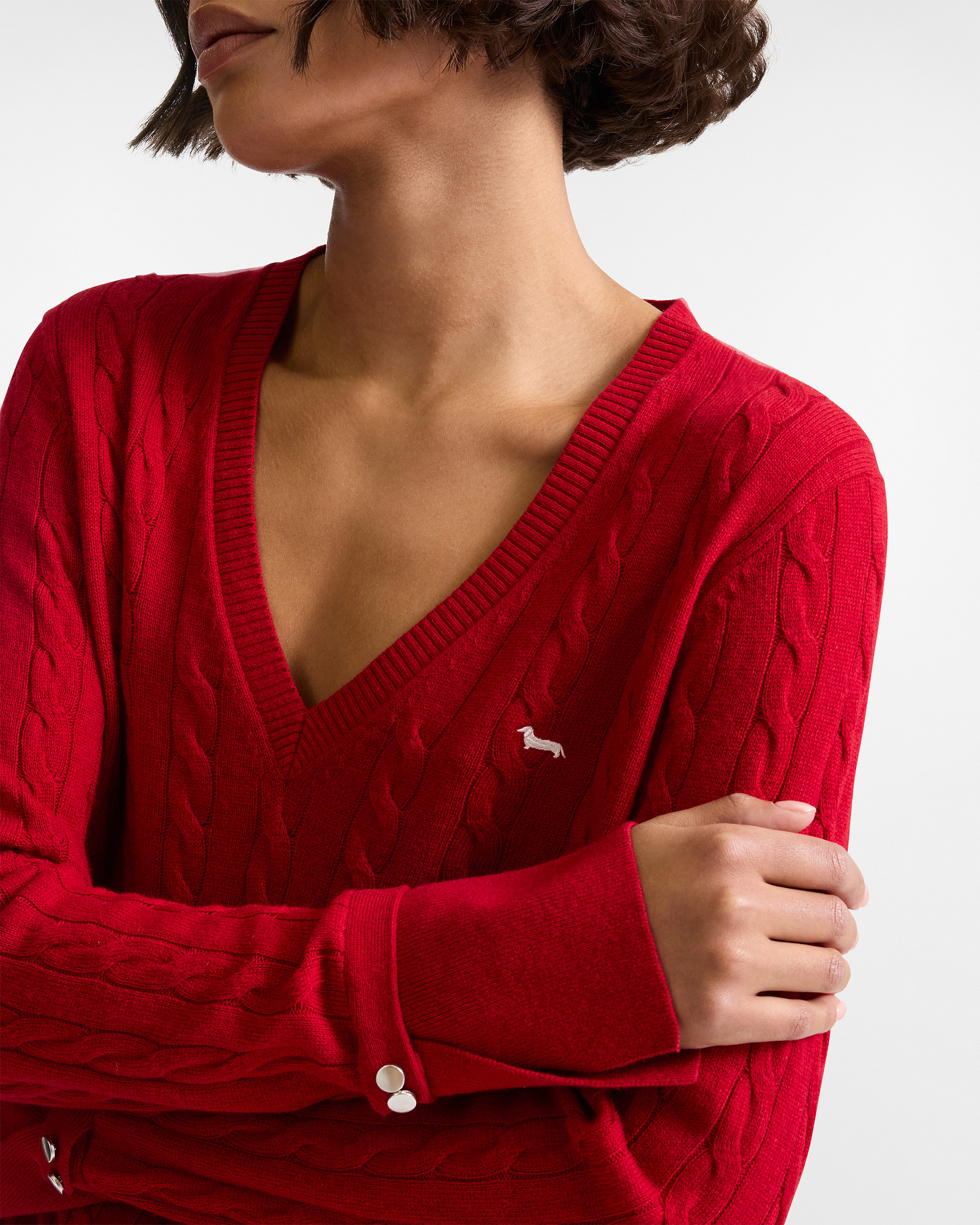 V-Neck Cable Knit Pullover, Purple, large image number 2