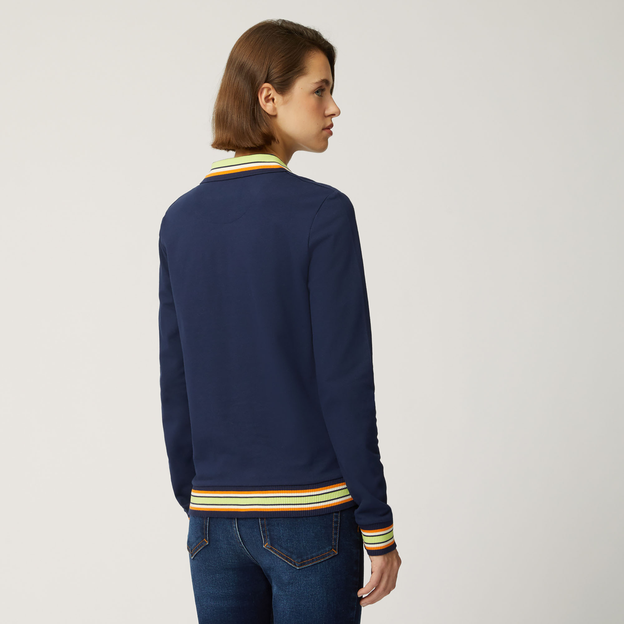 Long-Sleeved Polo Shirt With Contrast Details, Blue, large image number 1