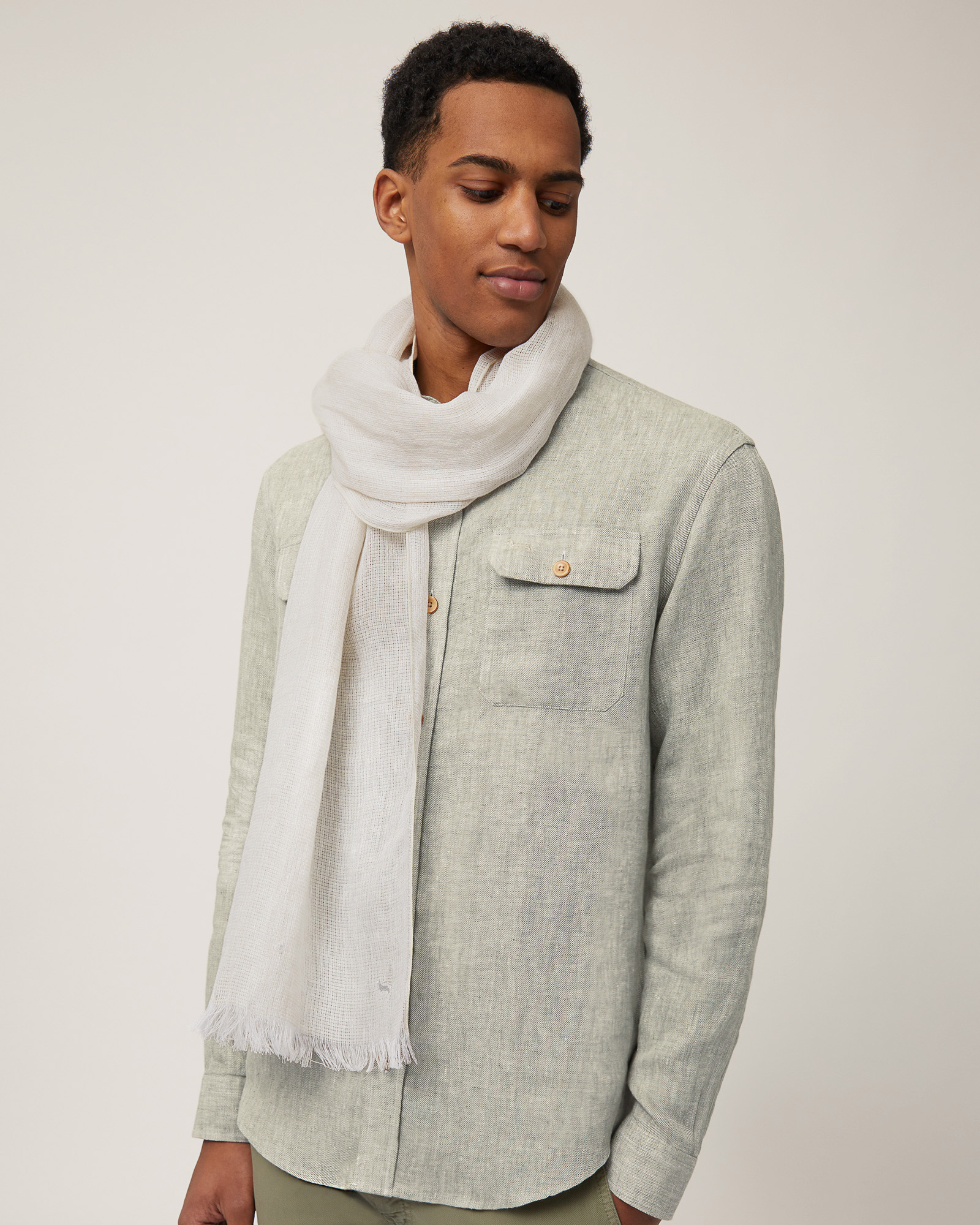 Solid-Color Linen Scarf, Creamy White, large image number 2