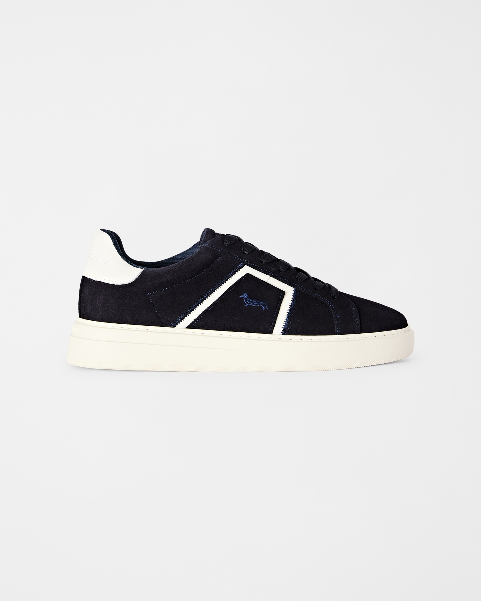 Men&rsquo;s dark blue suede and nylon sneaker with nubuck band