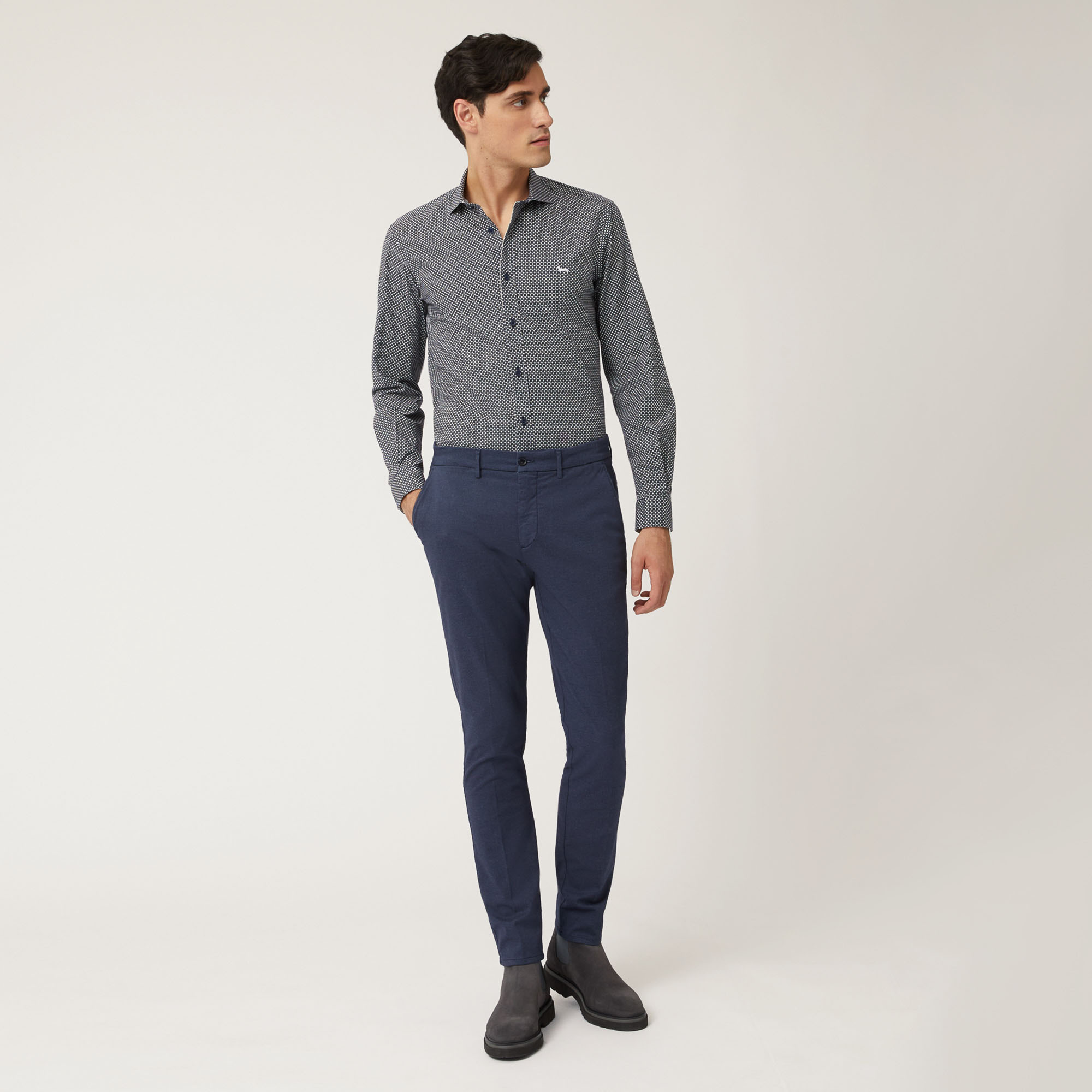Pantalone Chino Narrow Fit In Tessuto Coolmax, Blu Navy, large image number 3
