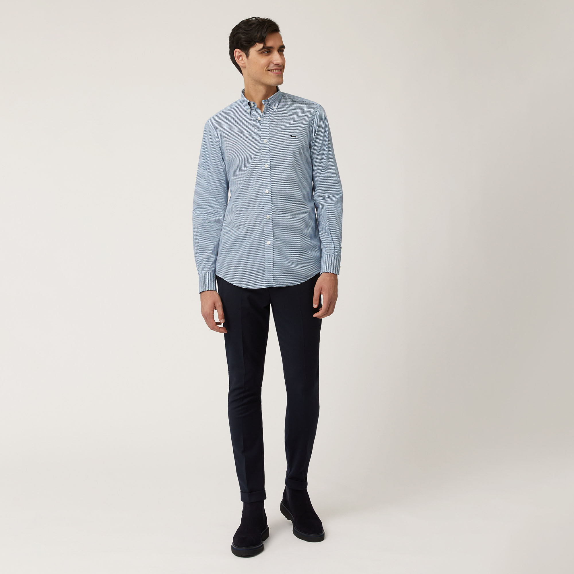 Camicia In Cotone Con Micromotivo, Blu, large image number 3