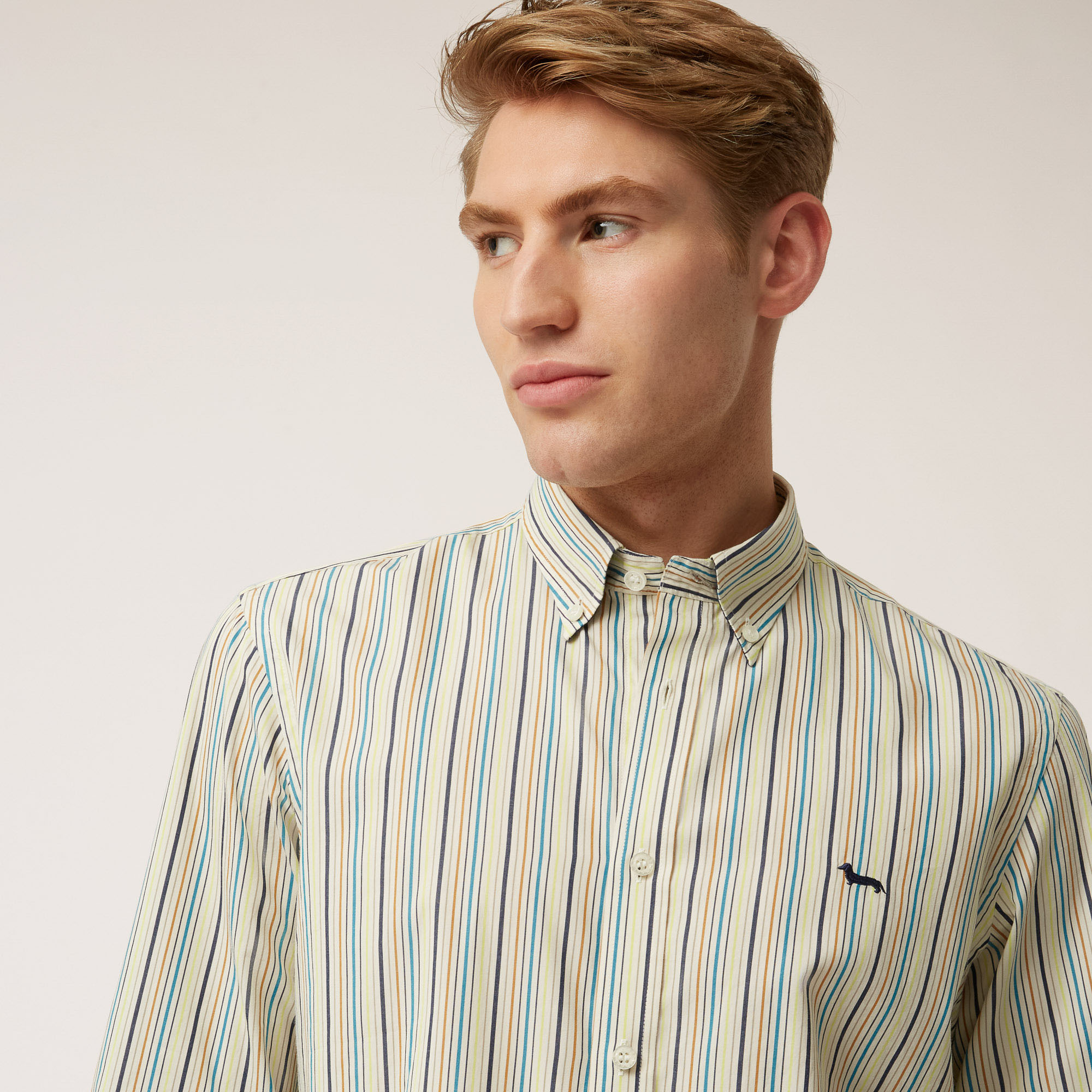 Striped Cotton Shirt, White, large image number 2