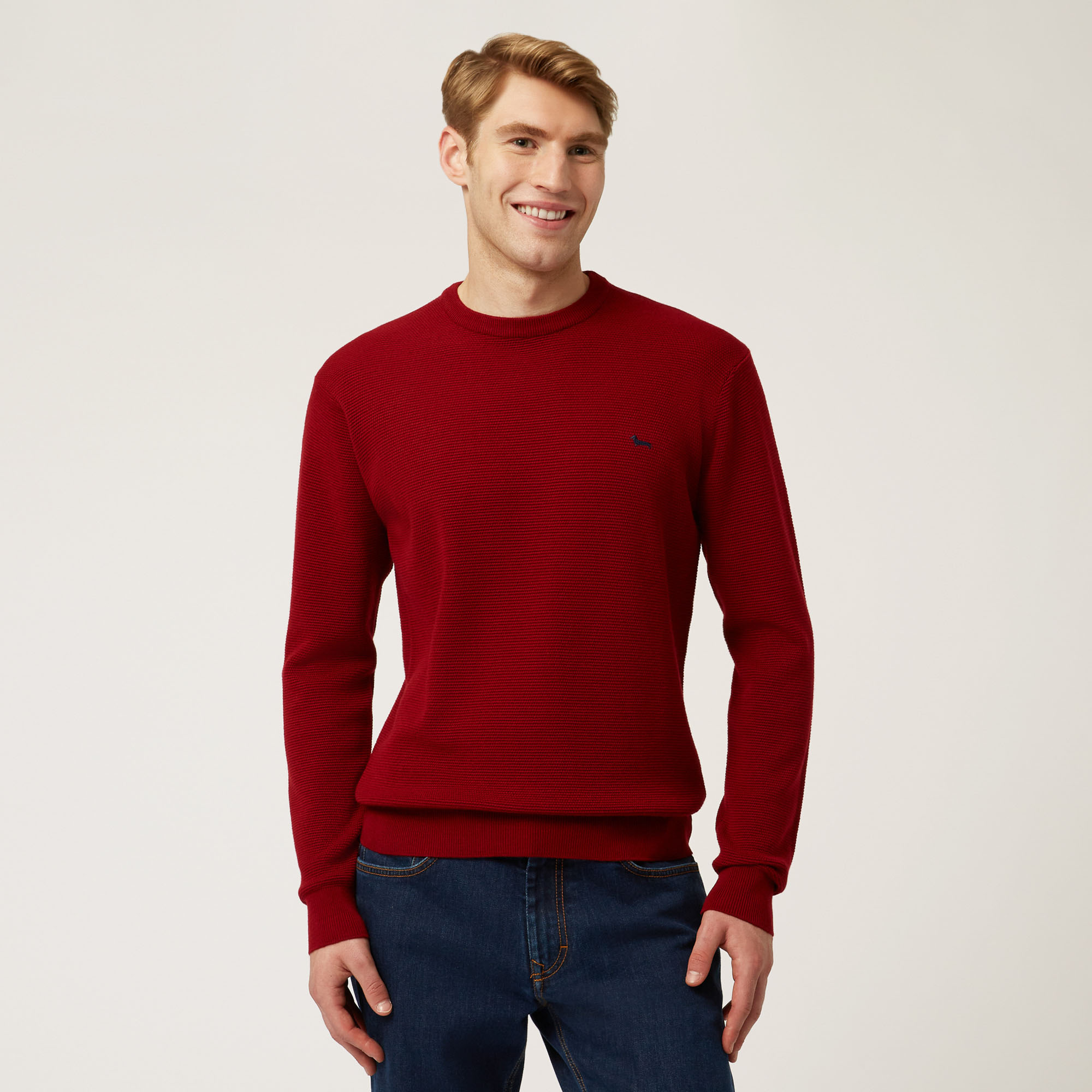 Jersey De Cuello Redondo En Lana Con Efecto Relieve, Rojo, large image number 0