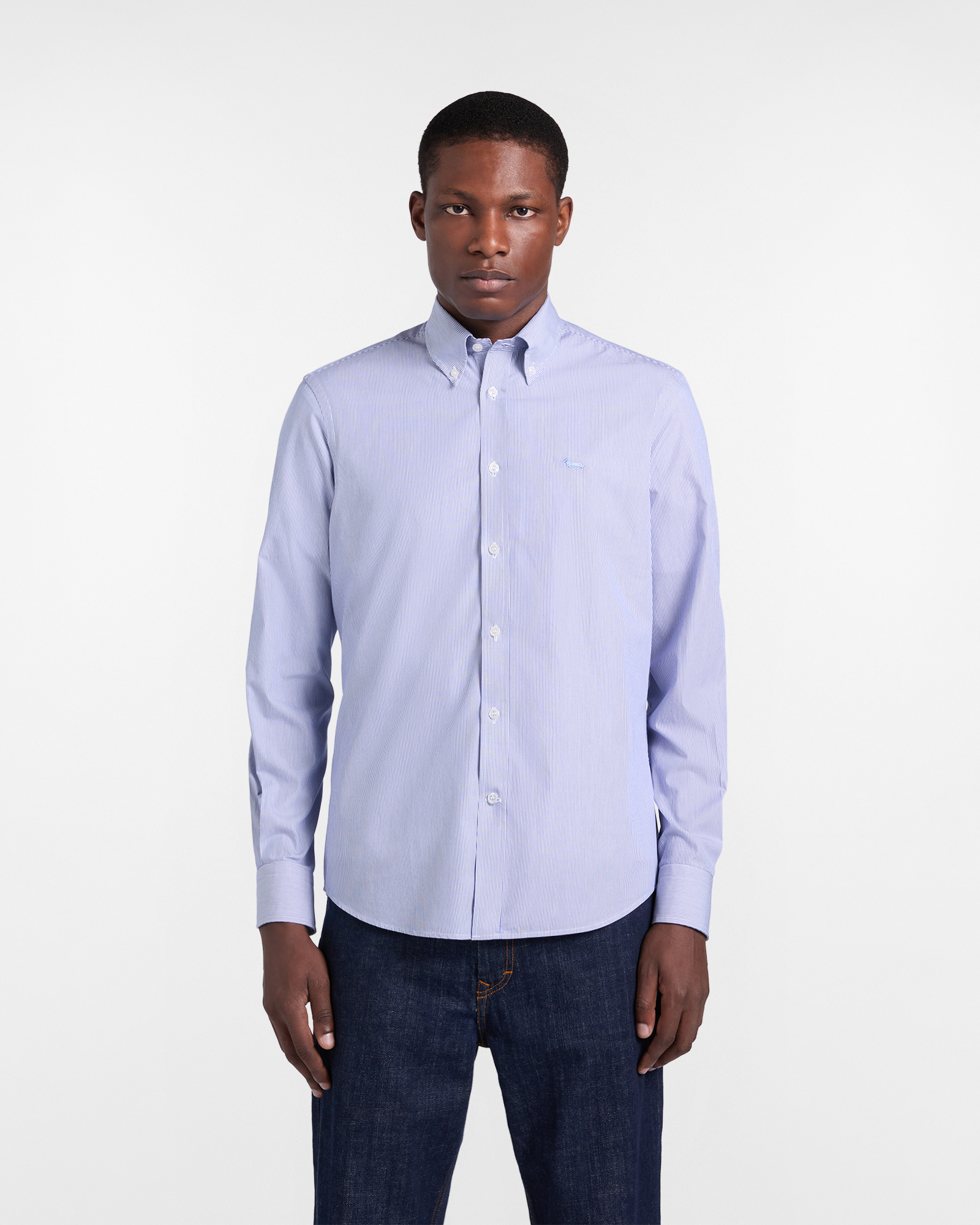 Camicia micro righe regular fit, Uomo, Blu Navy, Taglia: S