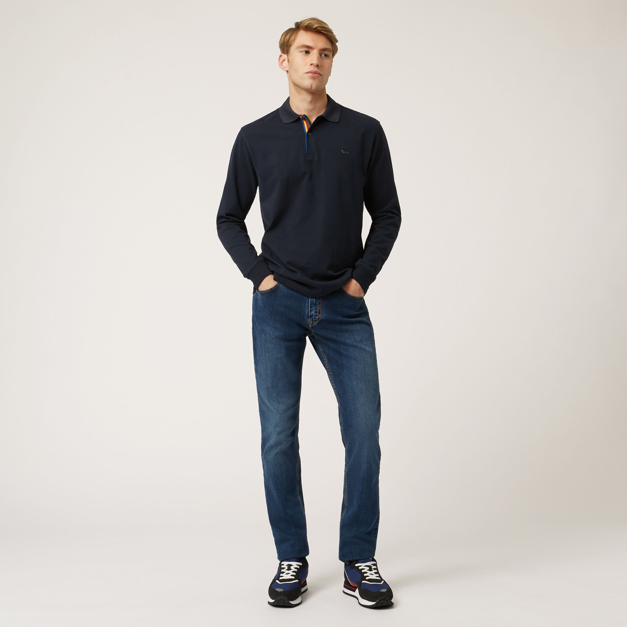 Polo A Maniche Lunghe In Cotone Con Dettaglio A Contrasto, Blu Navy, large image number 3