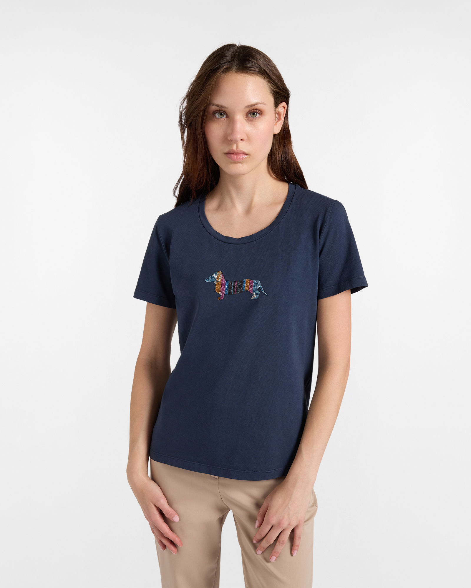 Women's T-shirt with glitter dachshund