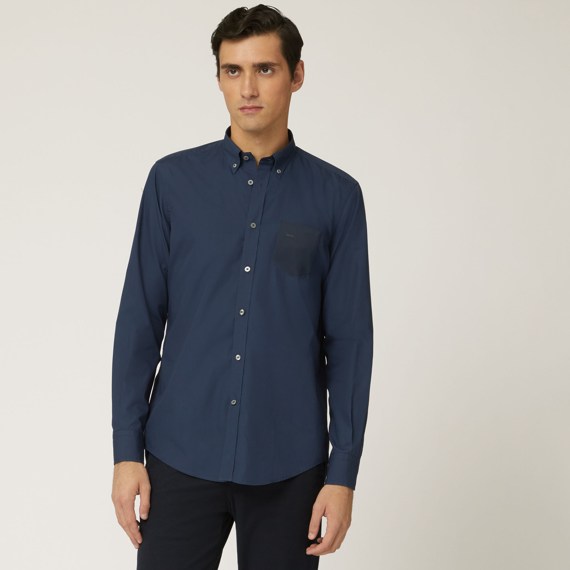 Camicia In Cotone Con Taschino A Contrasto, Light Blue, large