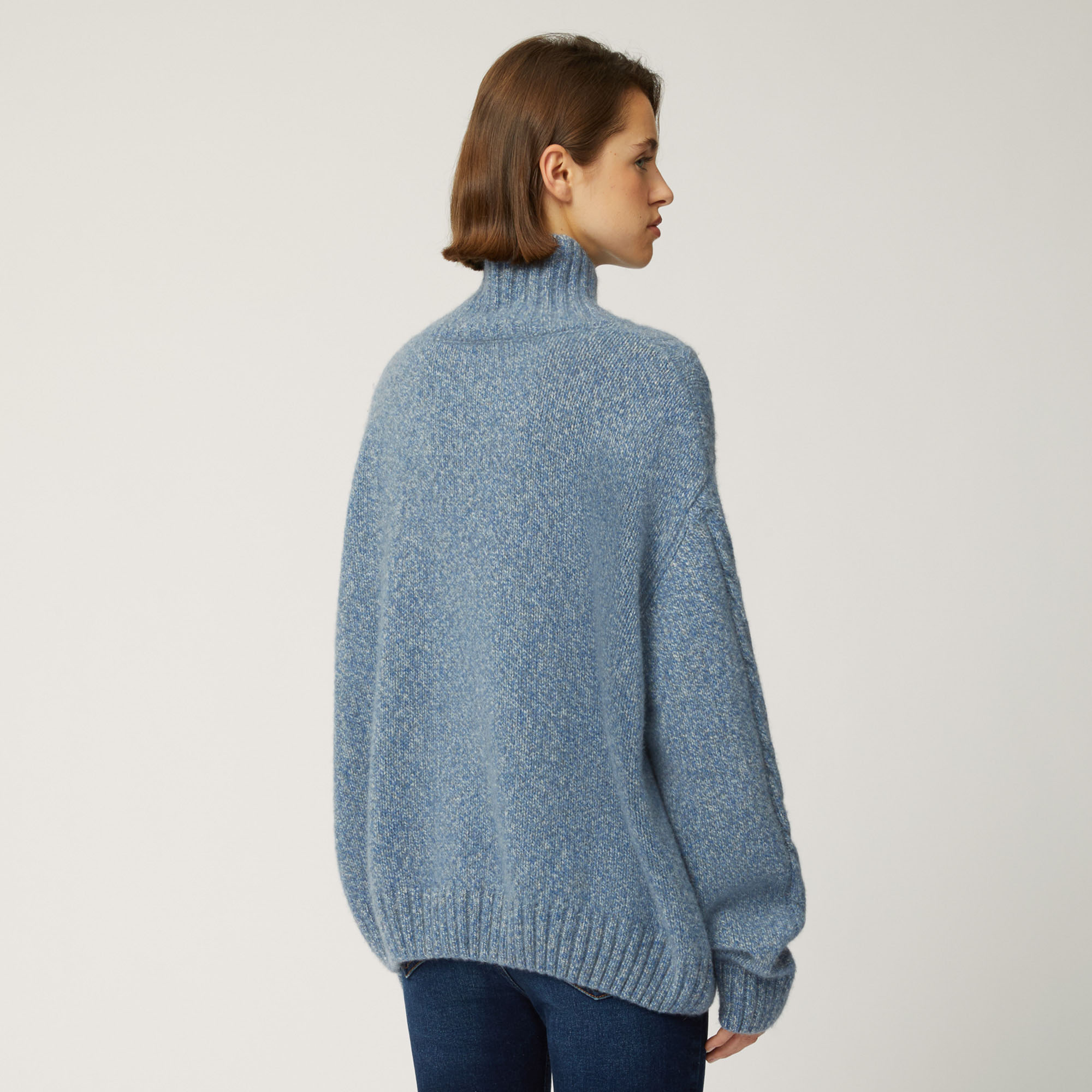 Dolcevita In Cashmere Con Trecce, Blu, large image number 1