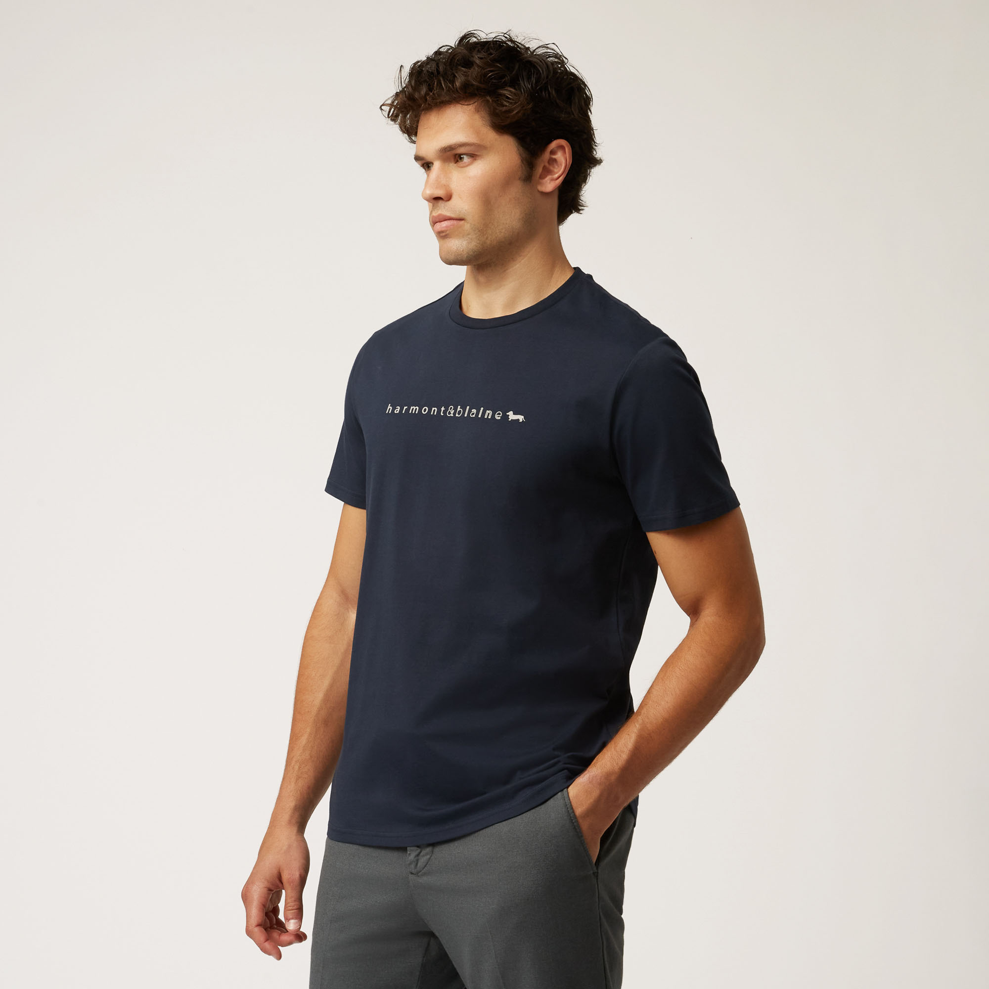 Camiseta De Algodón Con Inscripción Y Teckel 3D, Azul, large
