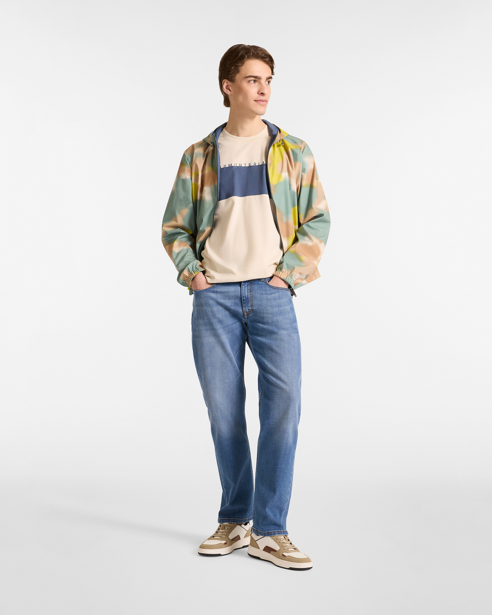 T-Shirt In Jersey Color Block, Beige, large image number 3
