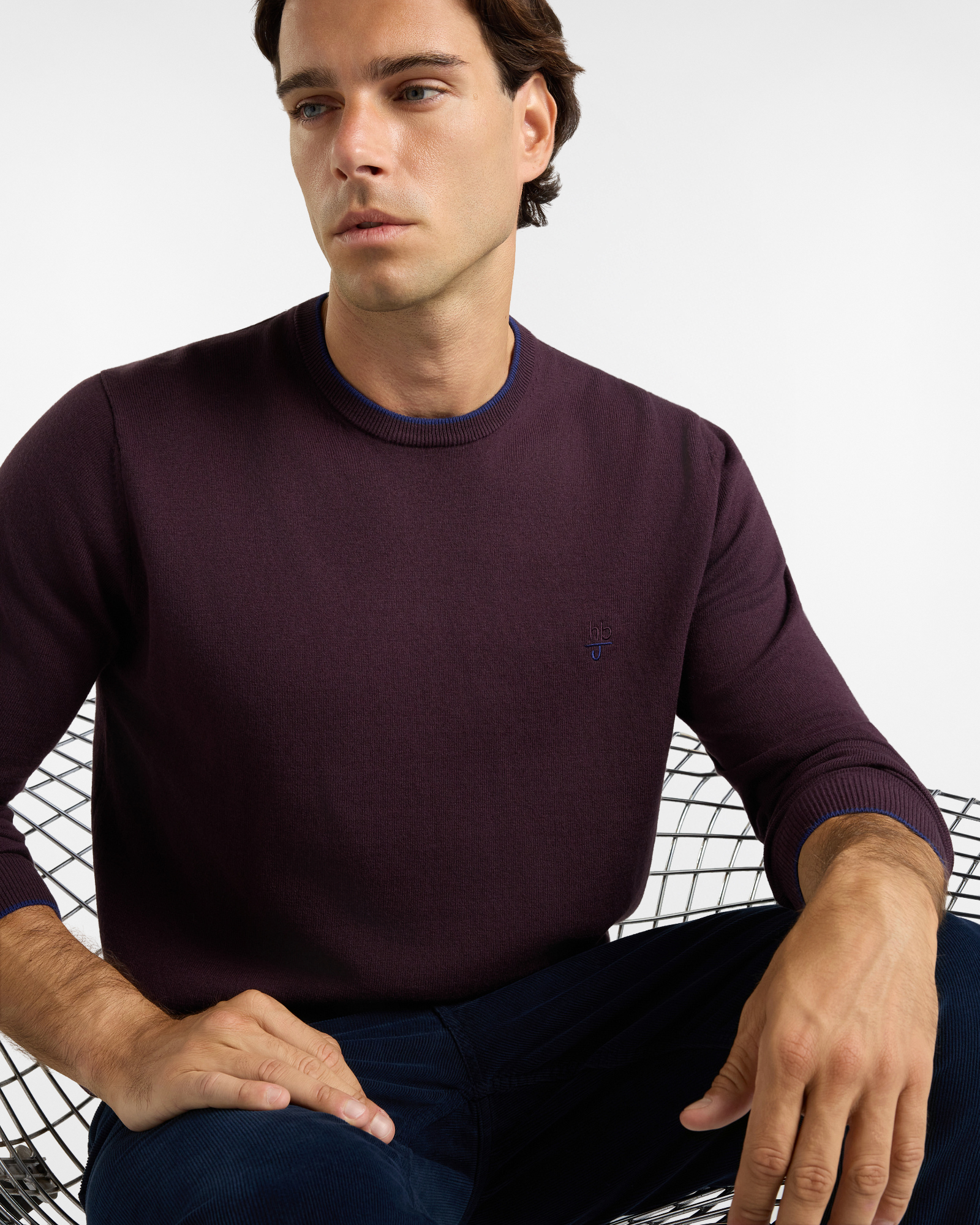 Maglia Girocollo HBJ Uomo in misto lana e cashmere, PRUGNA, large