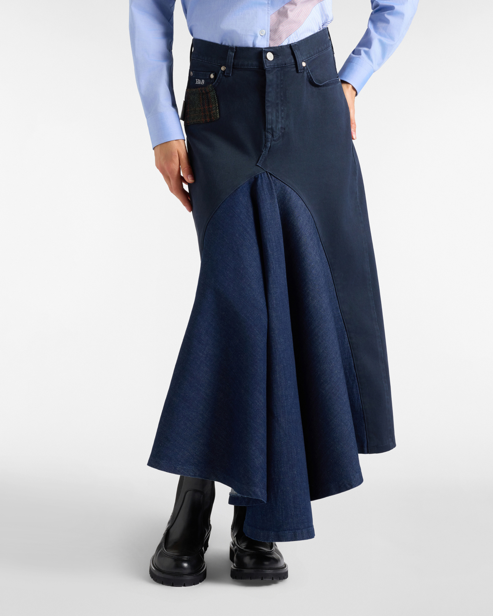Re-Loved Navy Blue Denim Skirt for Women, Made in Italy