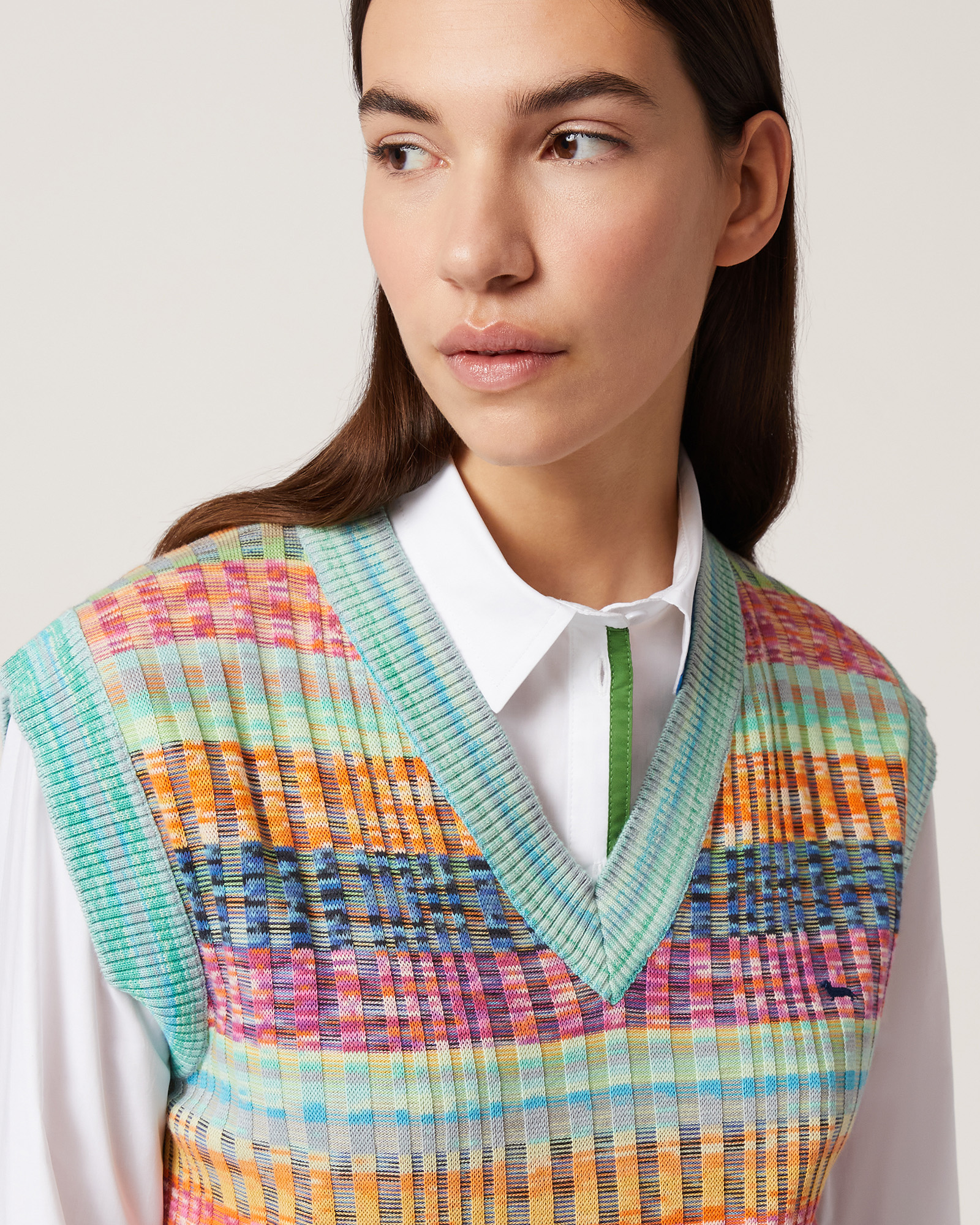 Multicolor Ribbed Vest, Light Green, large image number 2