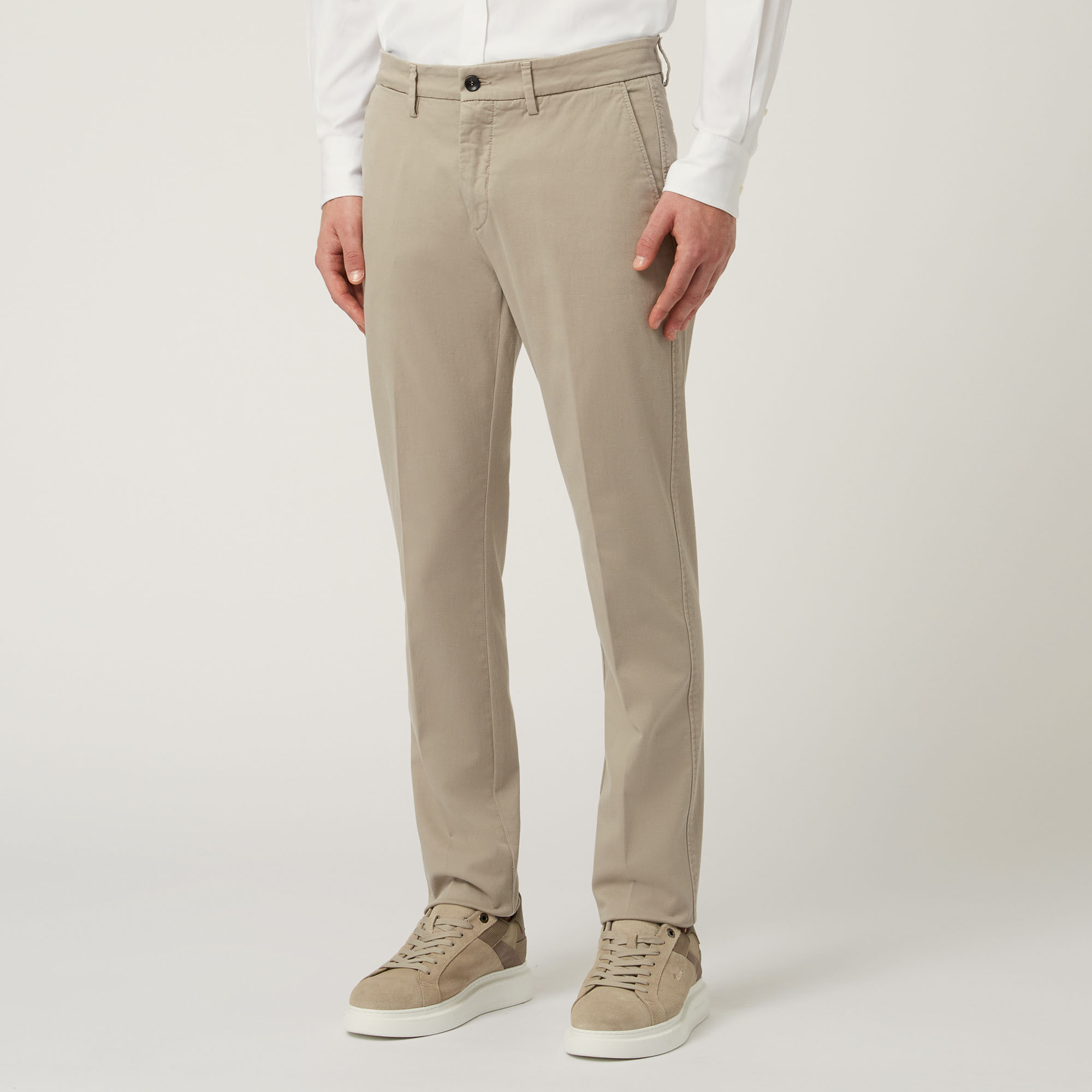 Pantalone Essentials in cotone stretch, Beige, large