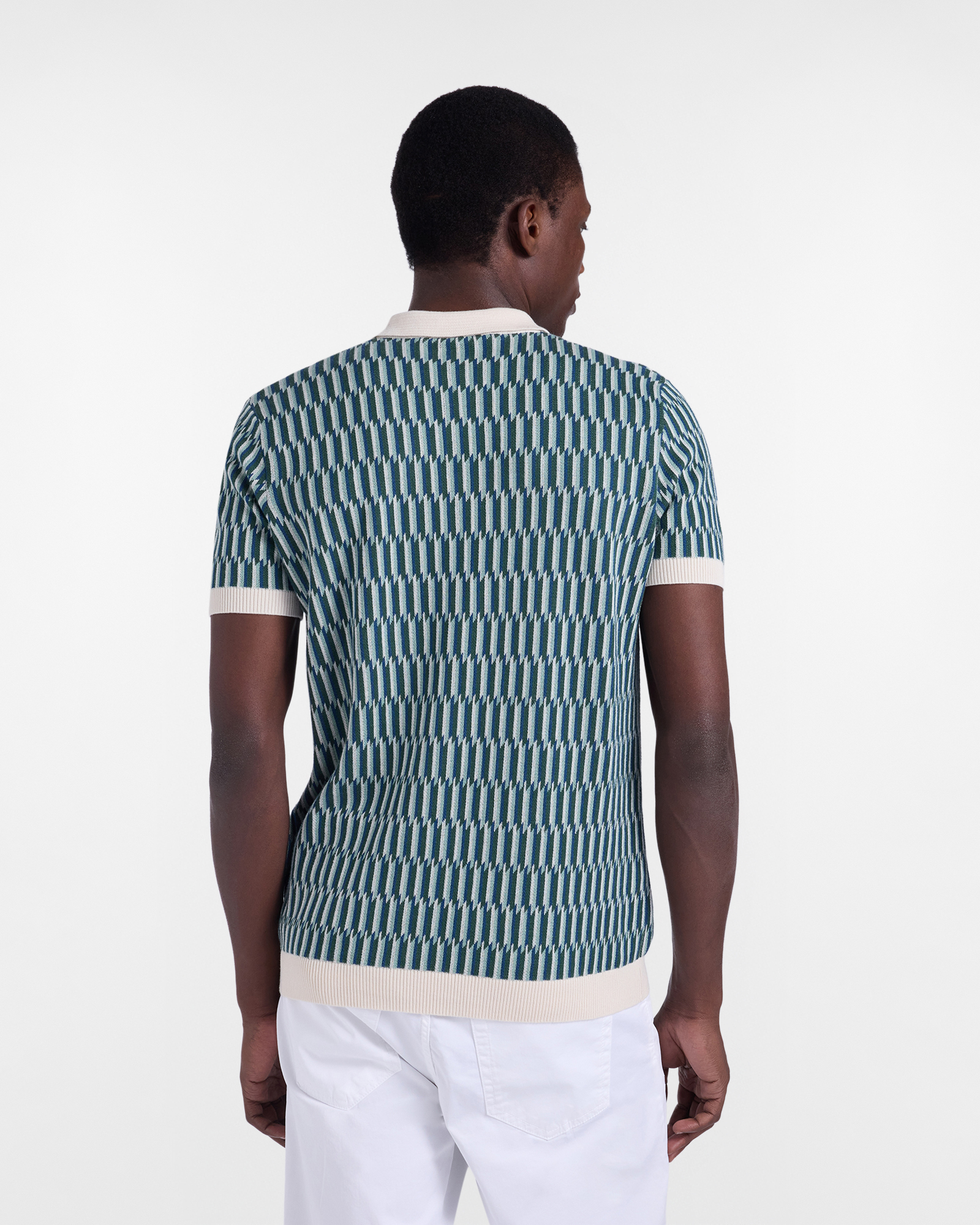 Geometric jacquard knit polo shirt