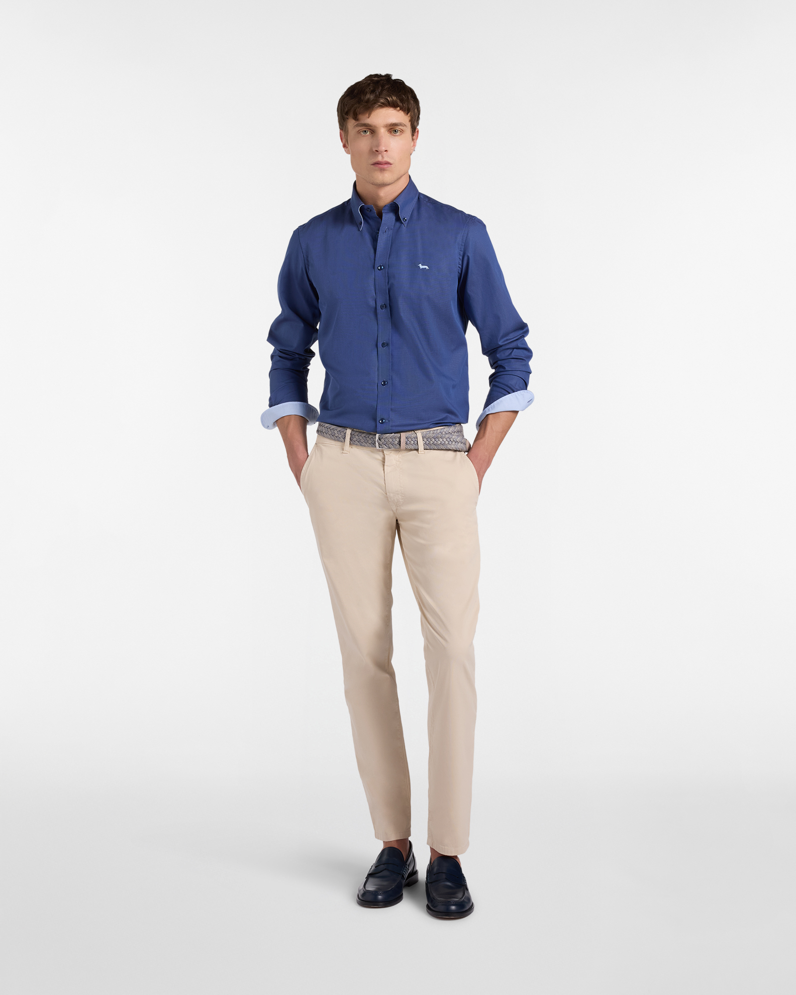 Camisa para hombre en algod&oacute;n estructurado, Azul Marino, large image number 3