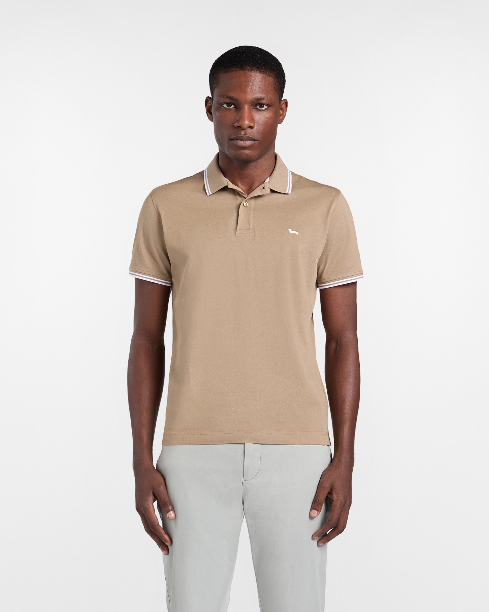 Polo de hombre con detalles de rayas en contraste, Gris, large