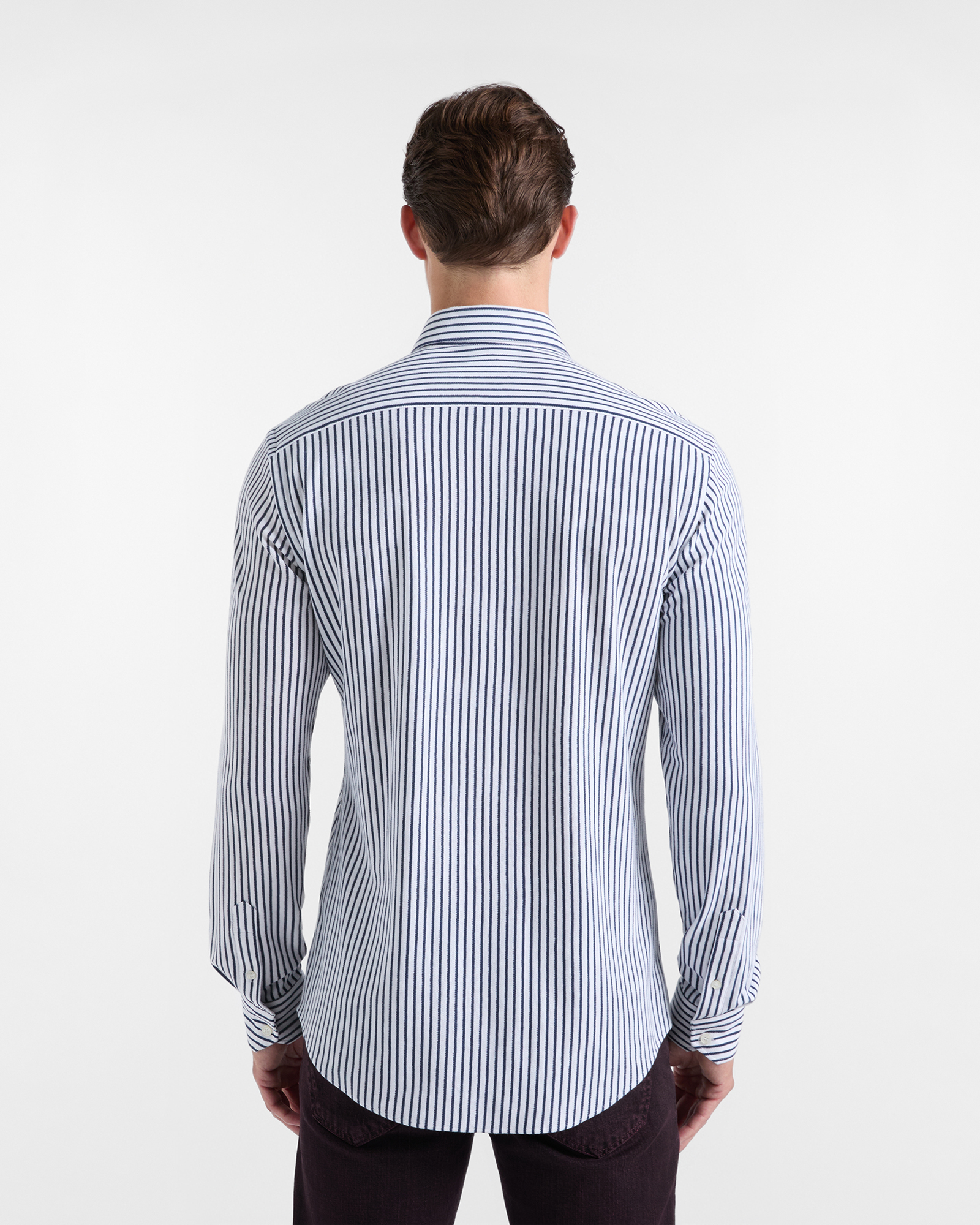 Men's narrow-fit dark  yarn-dyed striped piqu&eacute;, OCEAN, large image number 2