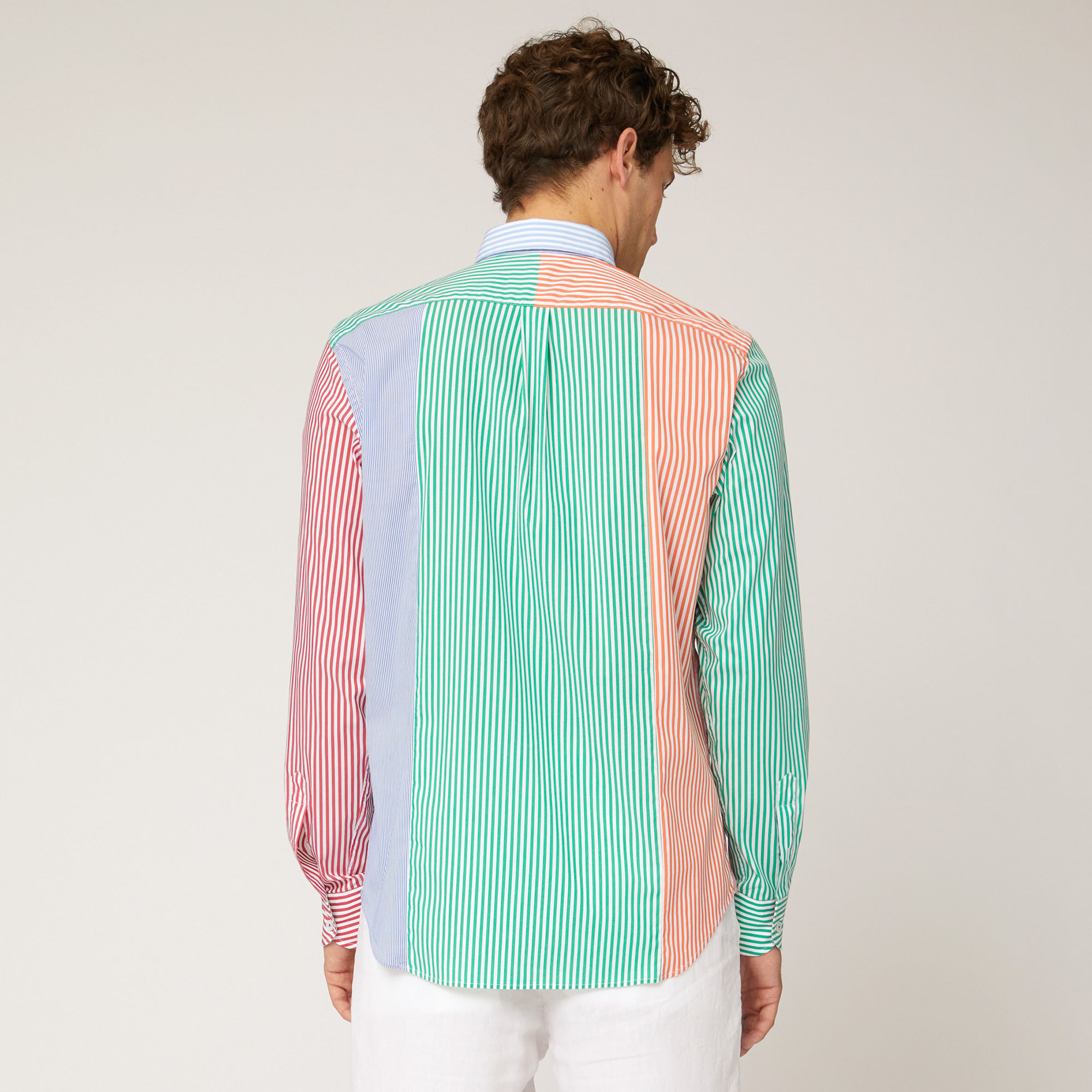 Striped Stretch Cotton Patchwork Shirt with Pocket