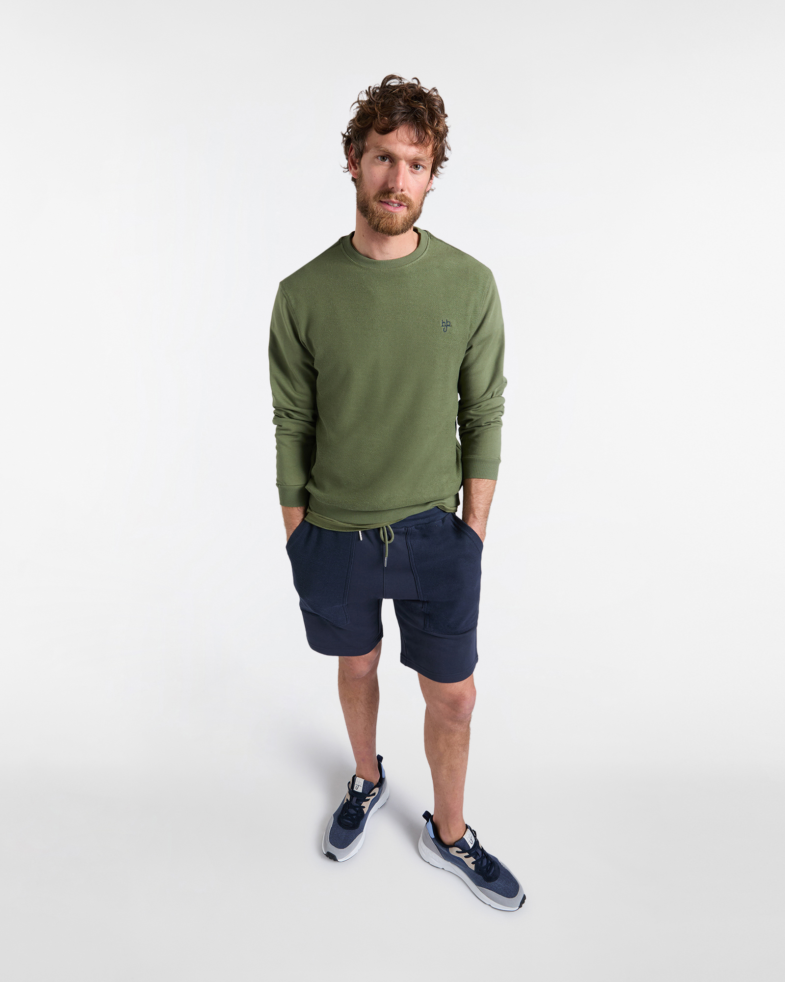 Felpa Uomo Girocollo in Tessuto Reverse, Verde militare, large image number 3