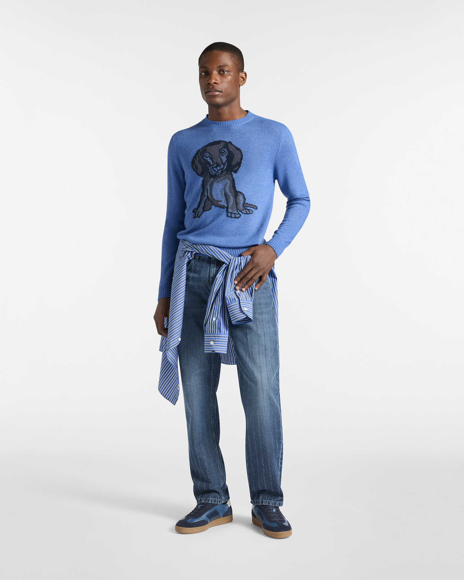 Garment-Dyed Sweater with Dachshund, Light Blue, large image number 3