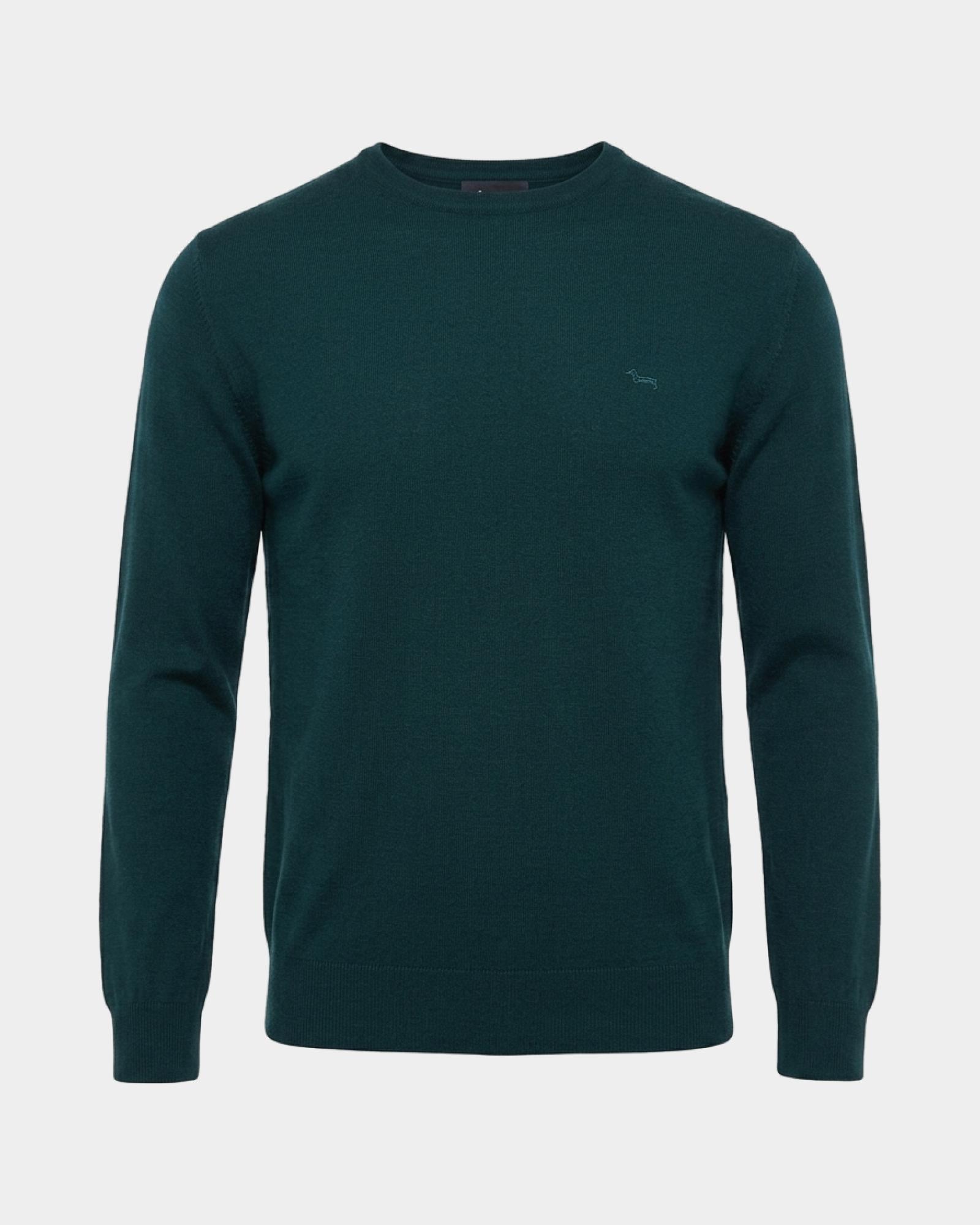 Men's Made in Italy sweater in  100% pure wool with regular fit, DARK GREEN, large
