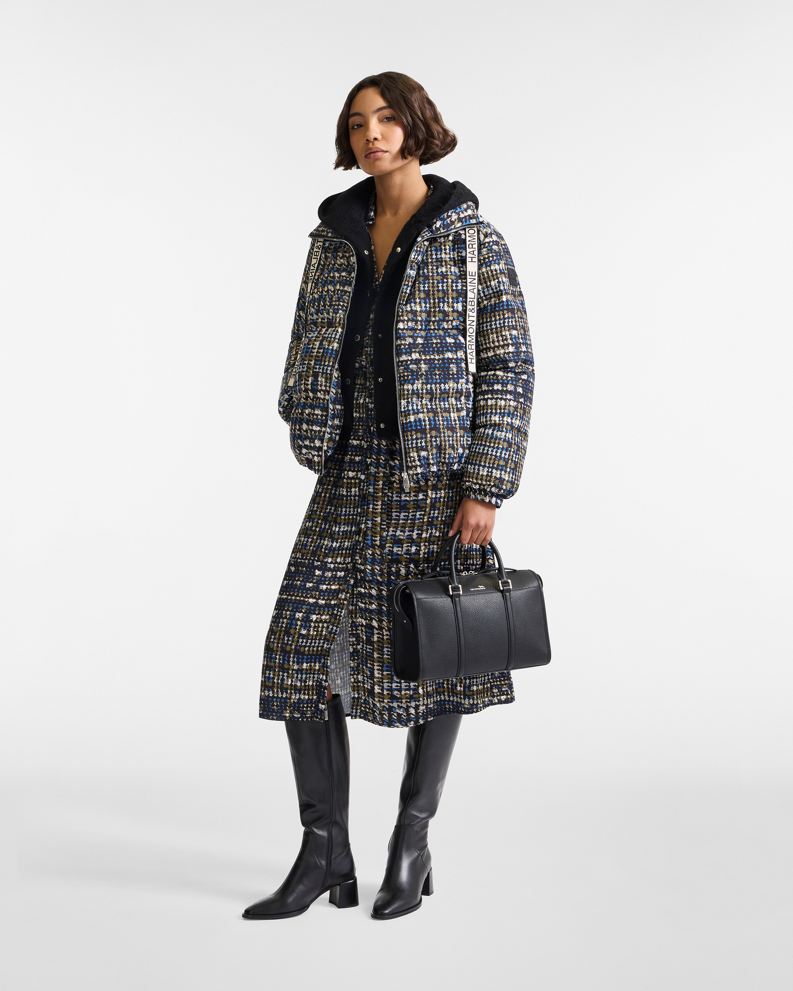 Pied de Poule Bomber Jacket, Dusty Blue, large image number 3