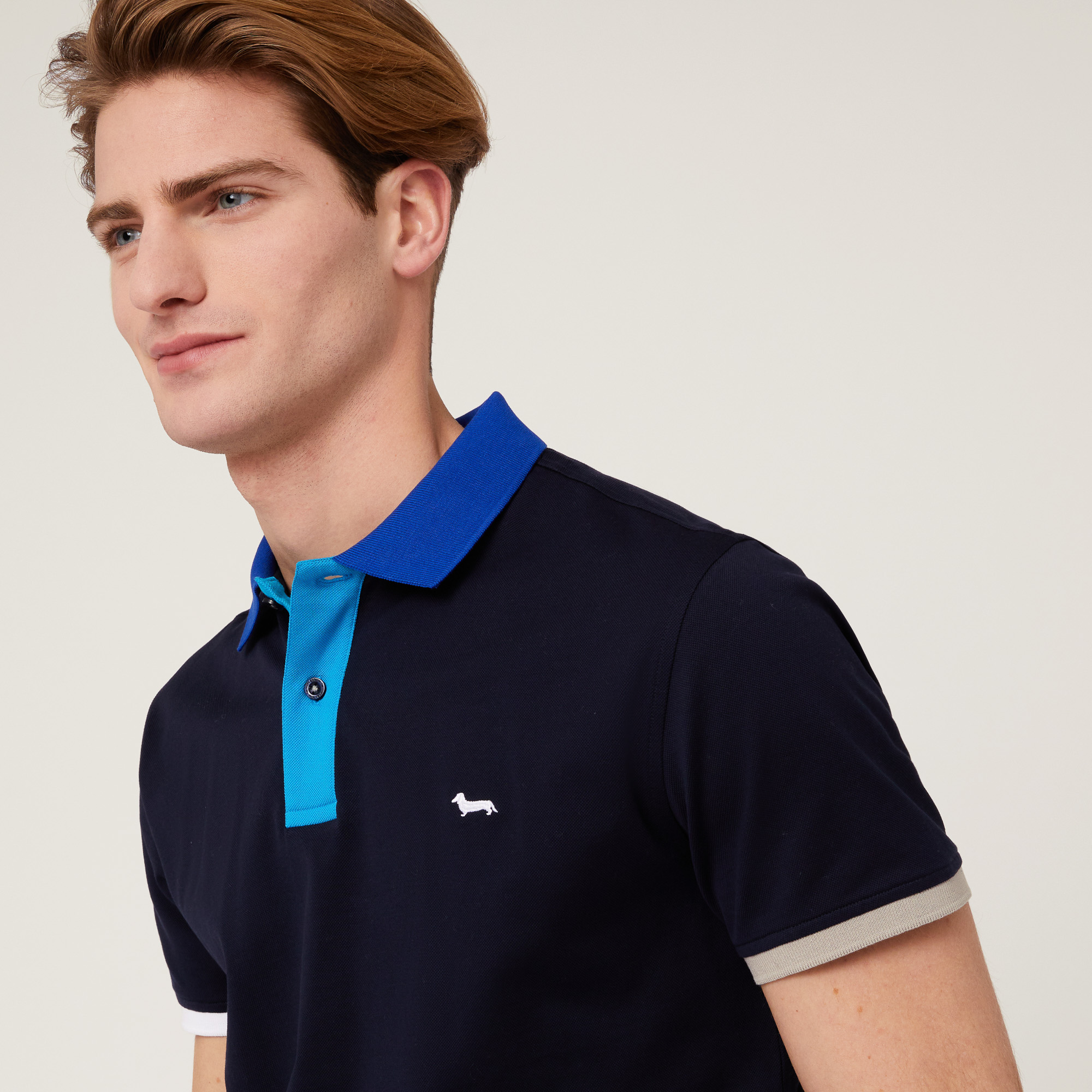 Baumwoll-Poloshirt mit Kontrastfarben, Blau, large image number 2
