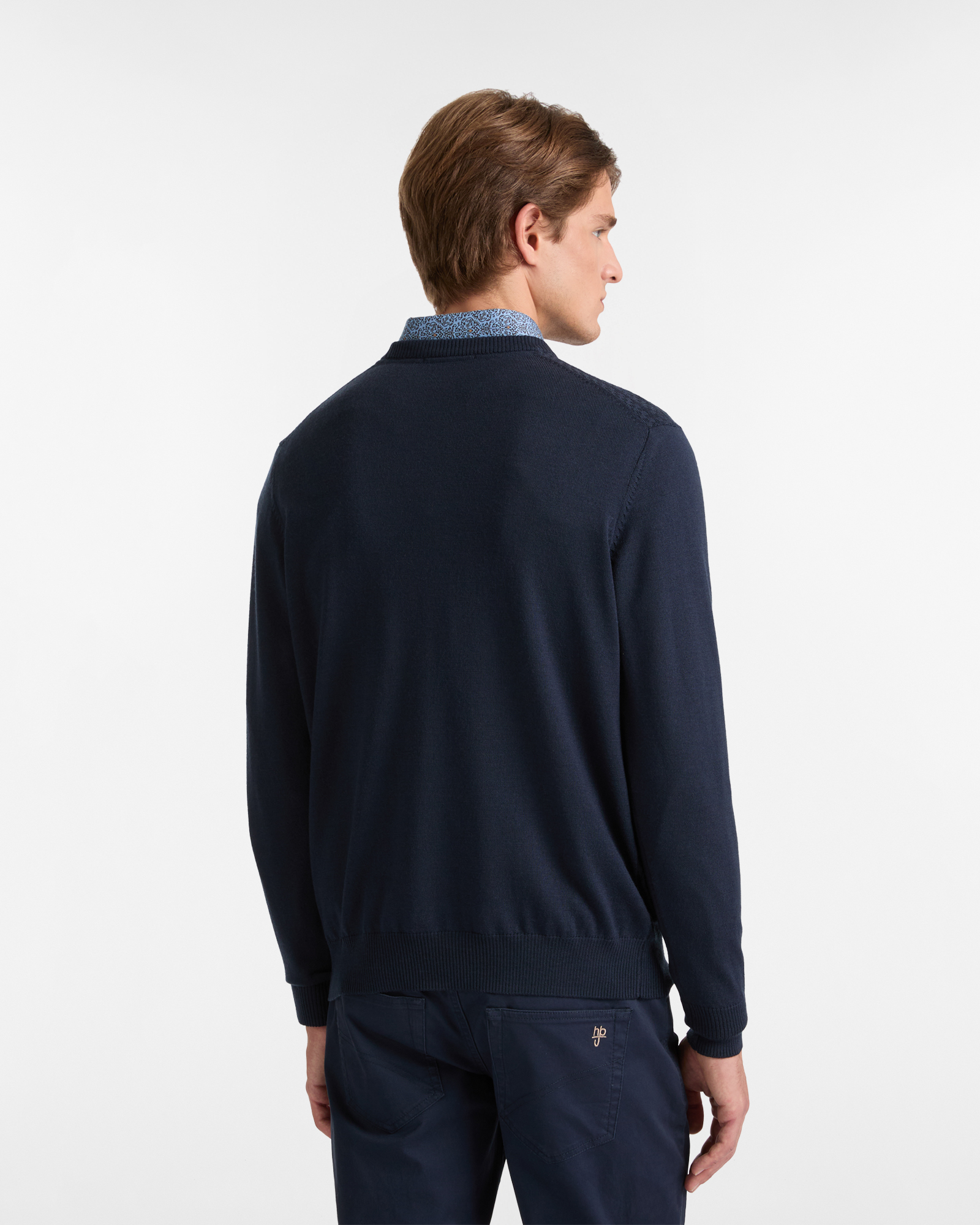 Maglione Girocollo in Lana Merino con Lavorazione Jacquard, Blu Scuro, large image number 1