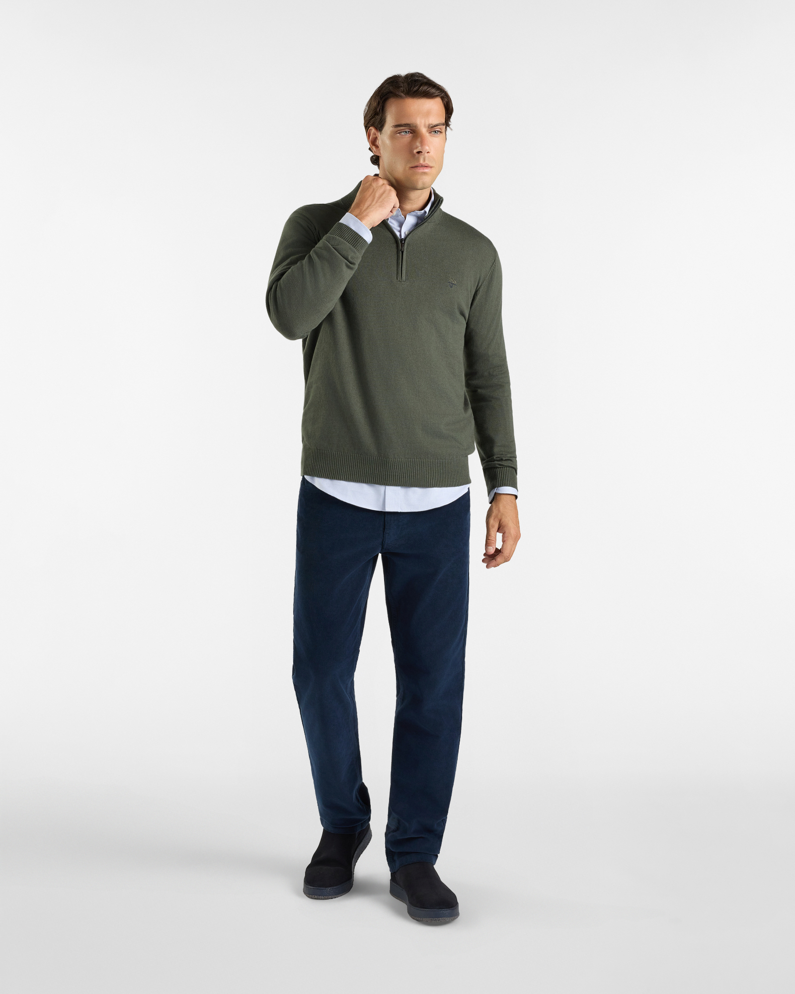Maglia HBJ Uomo Half-Zip in Misto Lana e Cashmere, VERDE, large