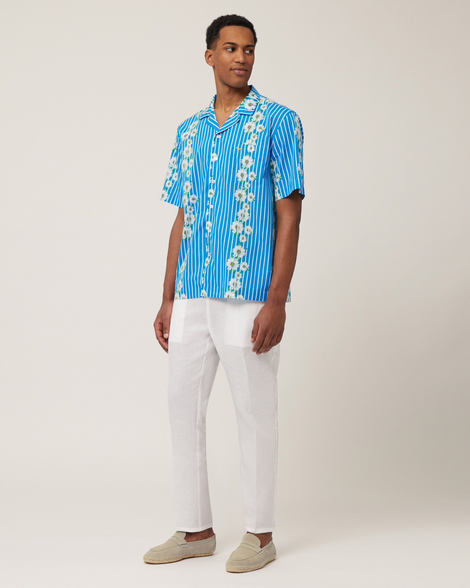 Linen Pants with Daisies, White, large image number 3