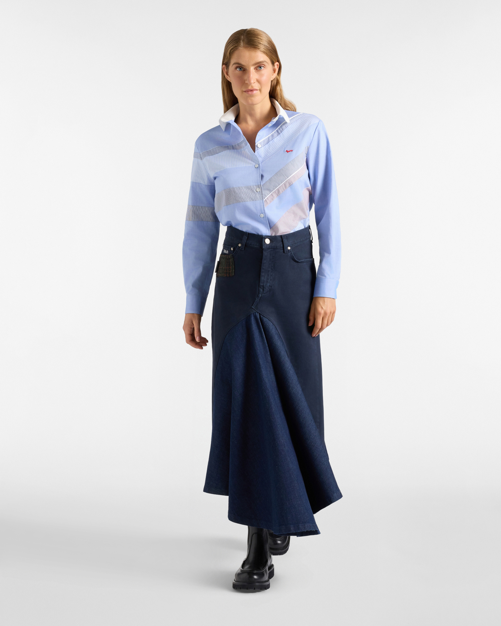 Re-Loved Denim Skirt for Women, Made in Italy, NAVY BLUE, large
