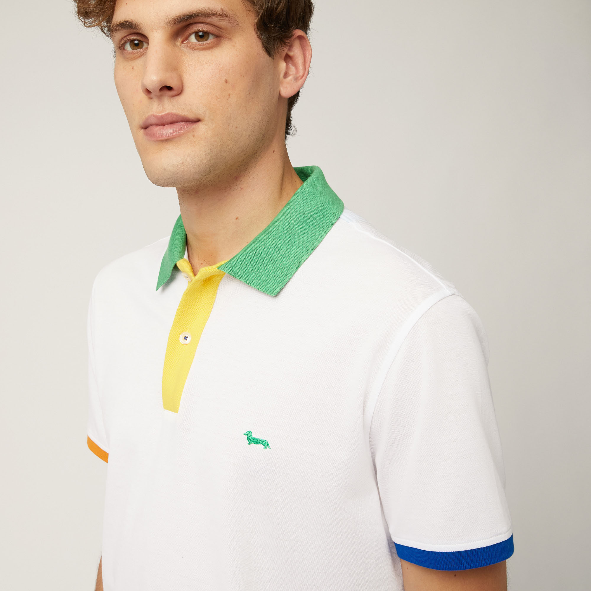Baumwoll-Poloshirt mit Kontrastfarben, Weiß, large image number 2
