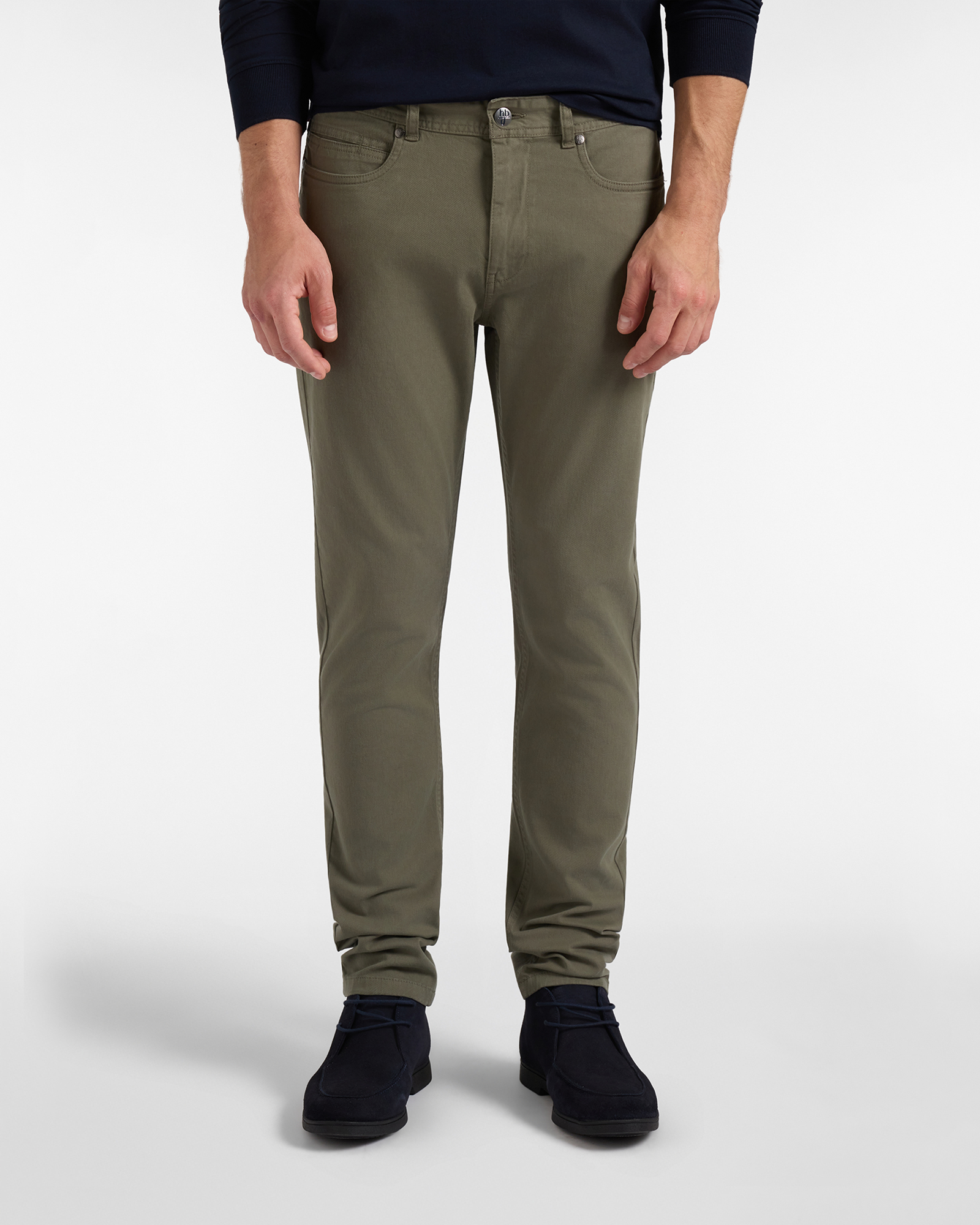 Pantalone HBJ Uomo 5 tasche Narrow Fit in gabardina di cotone stretch verde militare