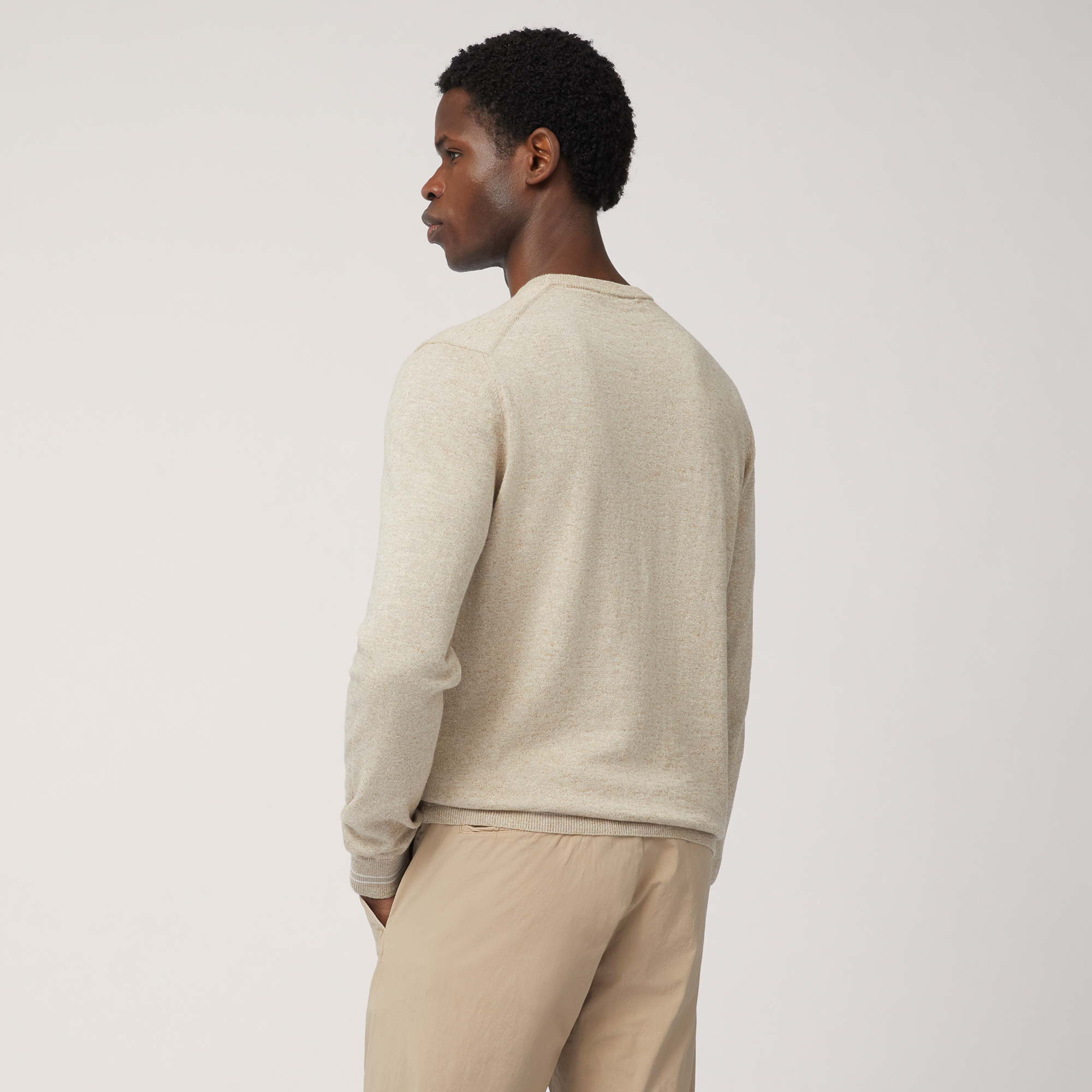 Cotton Blend Tweed Pullover, Beige, large image number 1