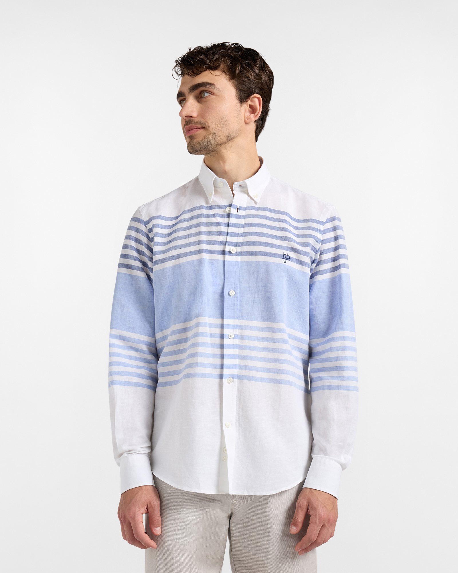 Camicia Uomo In Puro Cotone A Righe Orizzontali Regular Fit