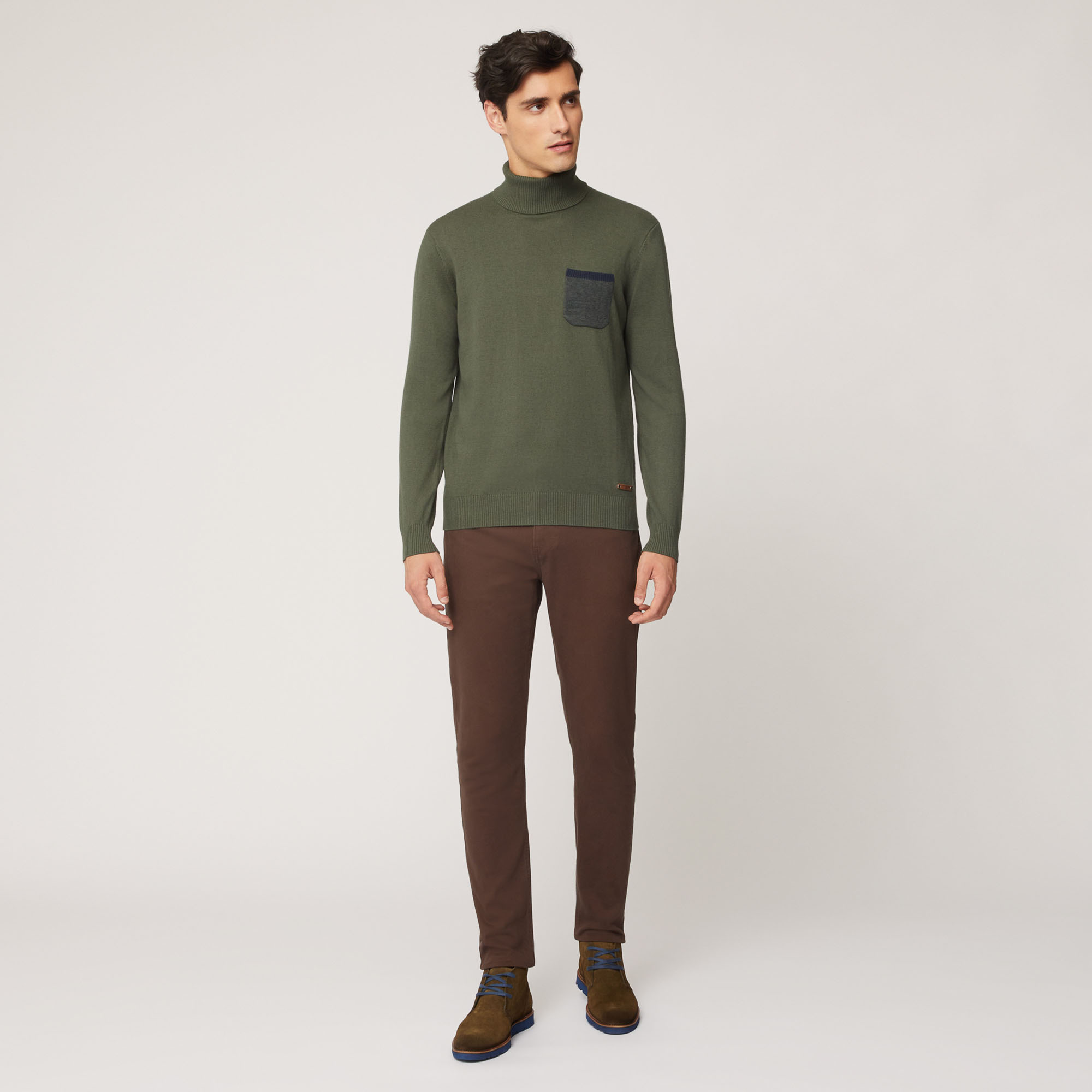 Dolcevita In Cotone E Lana Con Taschino, Verde Petrolio, large image number 3