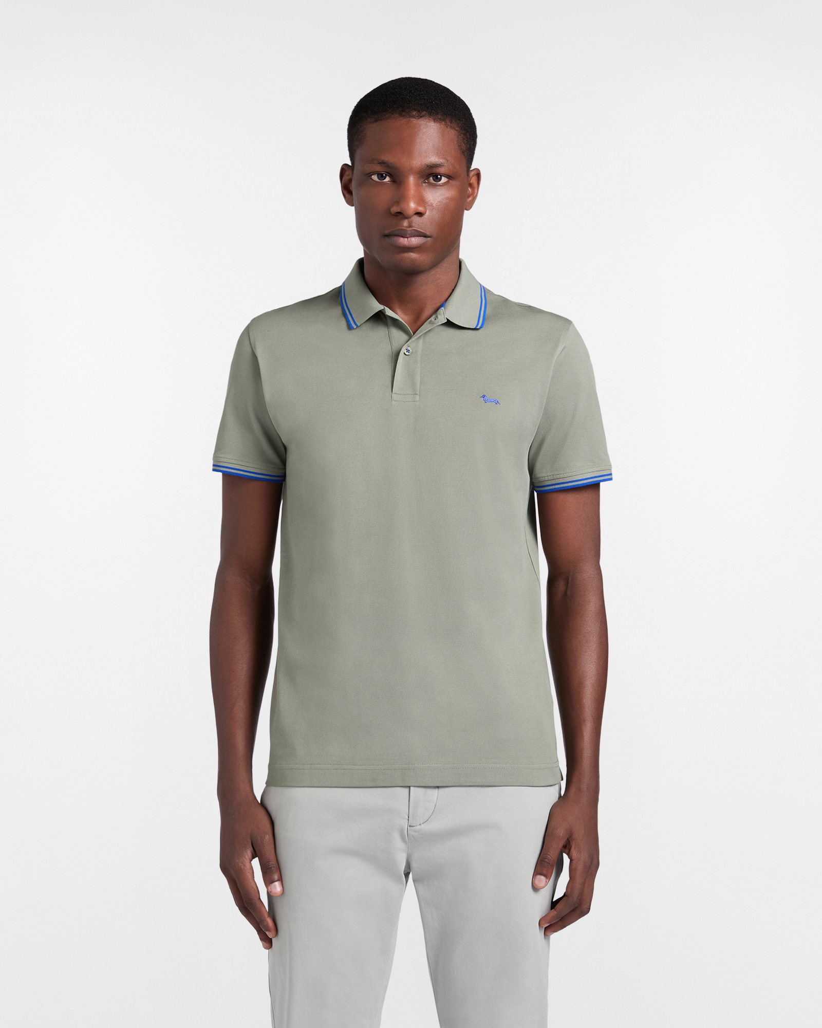 Polo de hombre con detalles de rayas en contraste, Verde, large