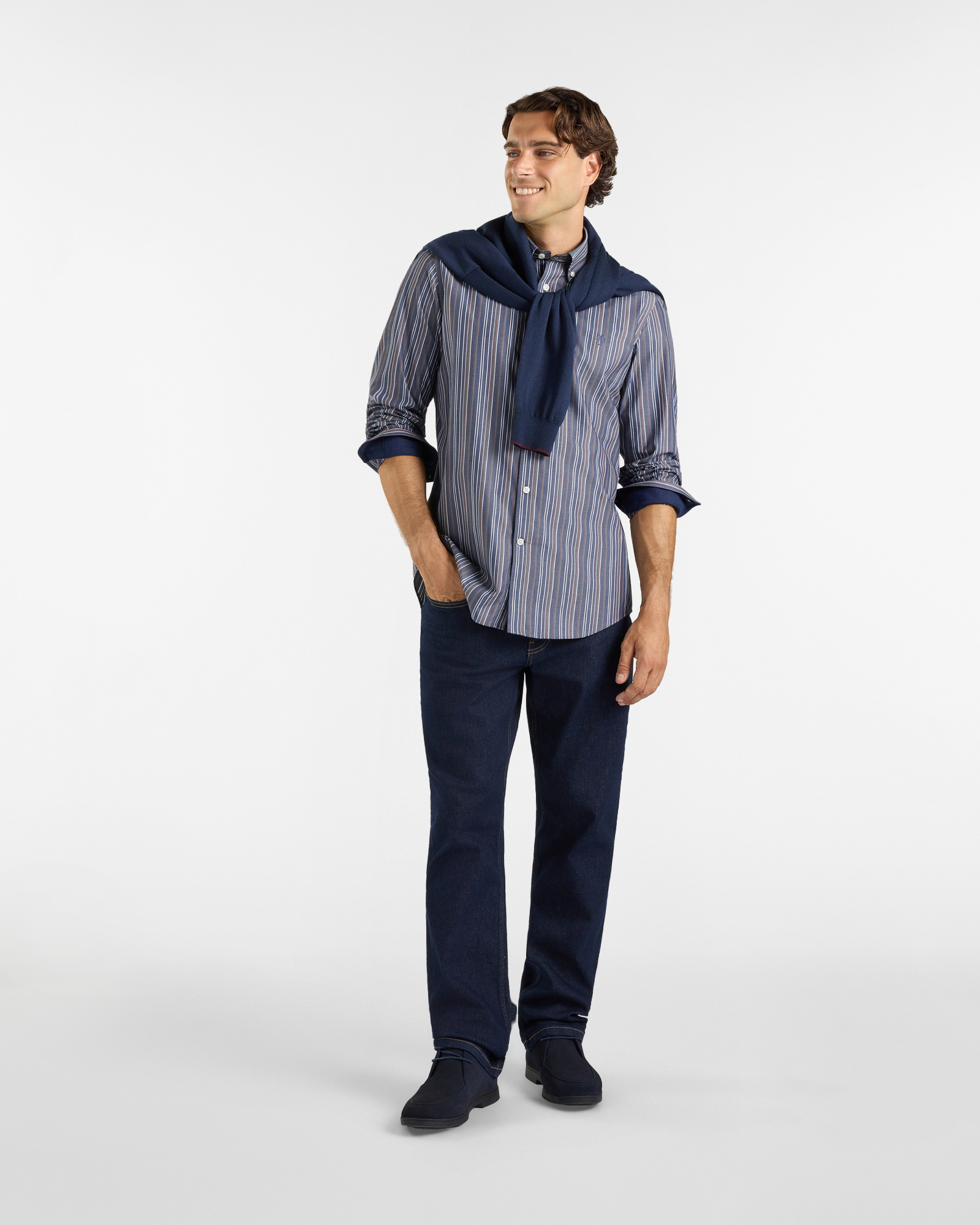 Camicia HBJ Uomo Regular Fit con collo Montecarlo in puro cotone, BLU SCURO, large