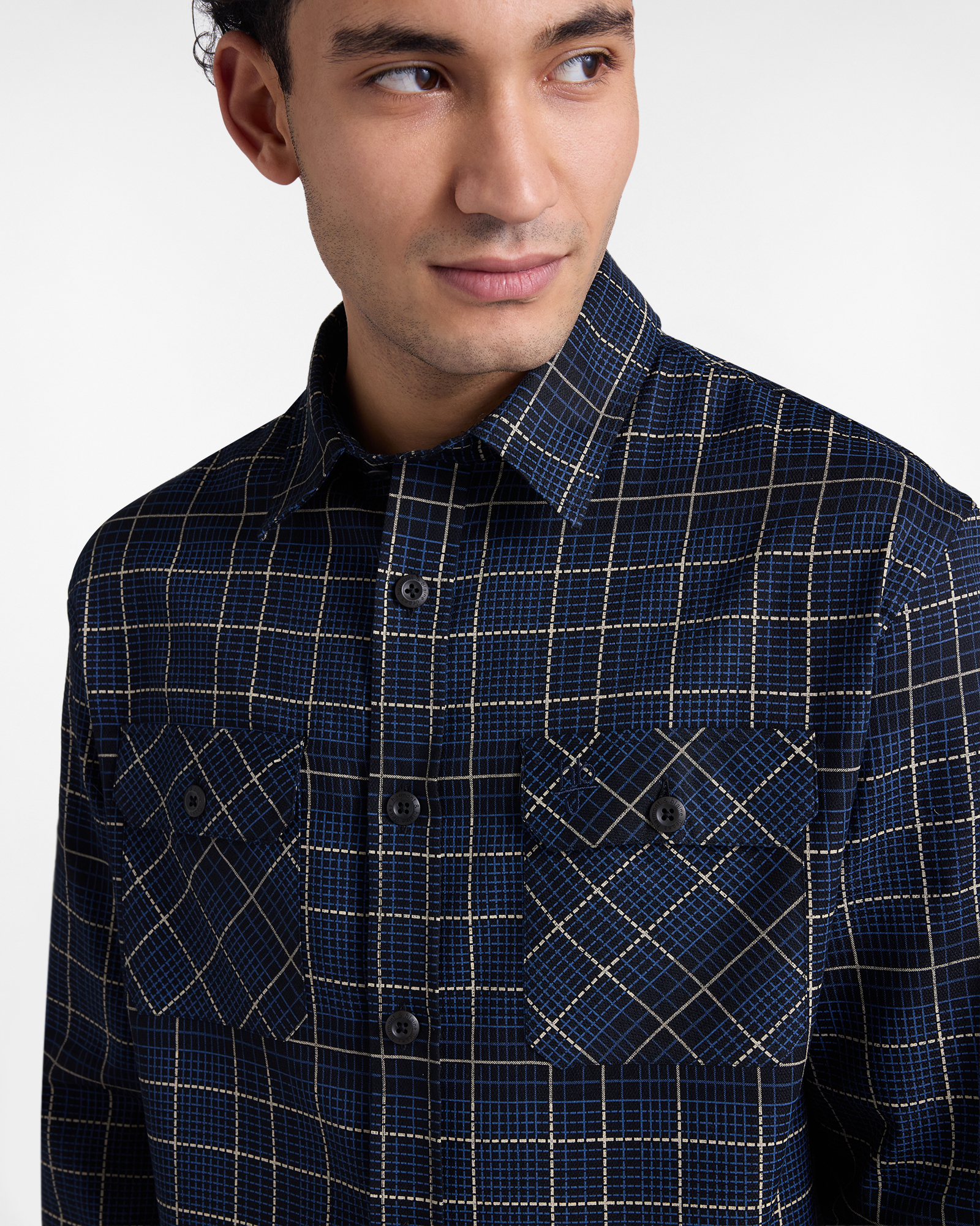 Camicia check con doppia tasca, Blu Scuro, large image number 2