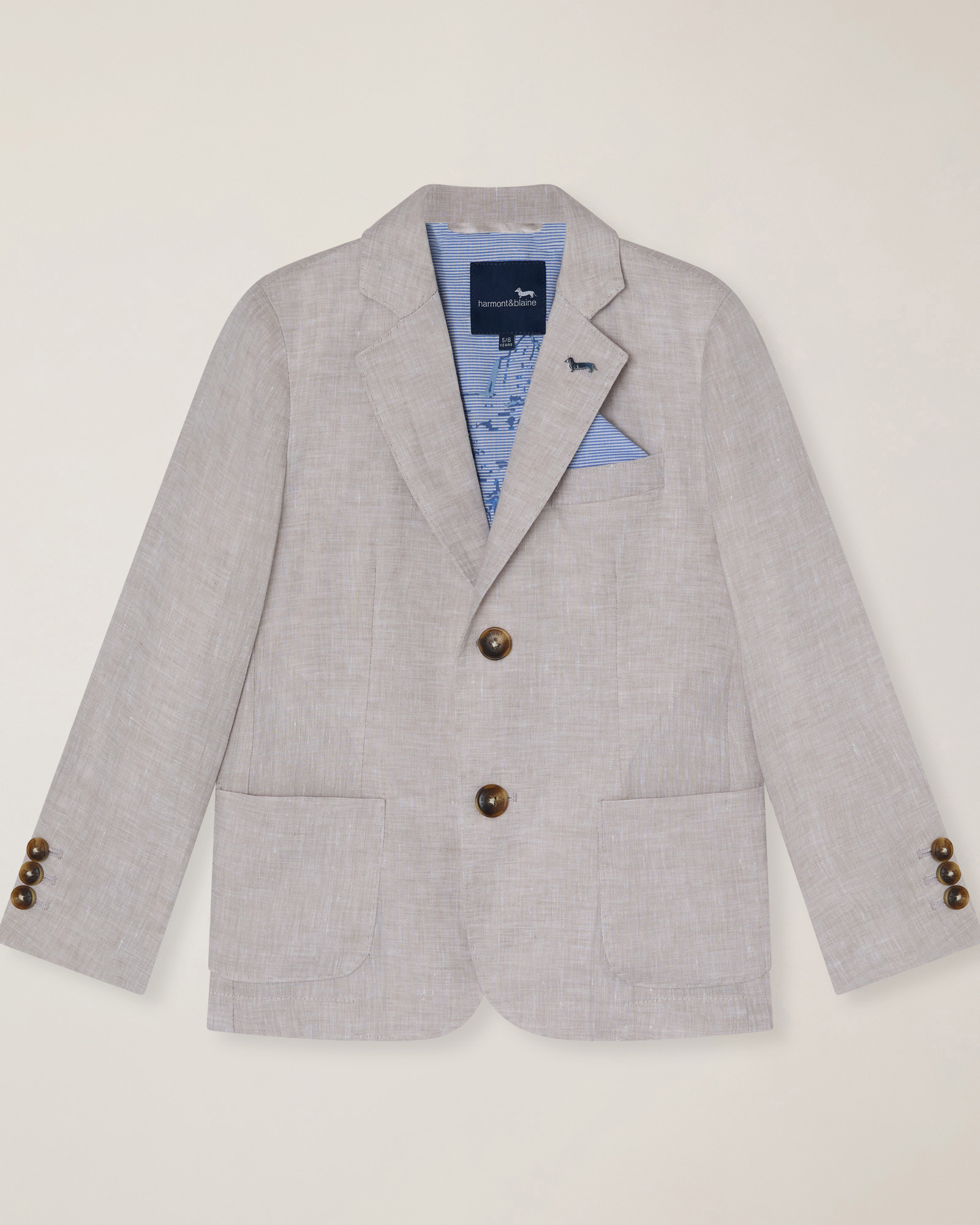 Linen jacket with dachshund pin