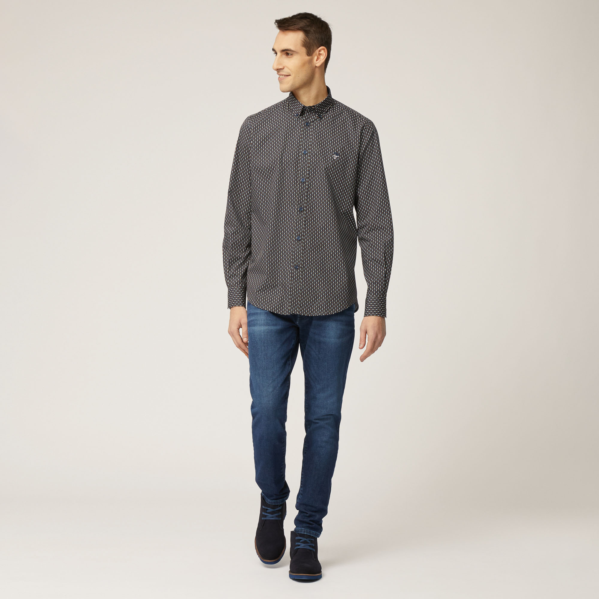 Camicia In Cotone Con Motivo  All-Over, Light Blue, large image number 3
